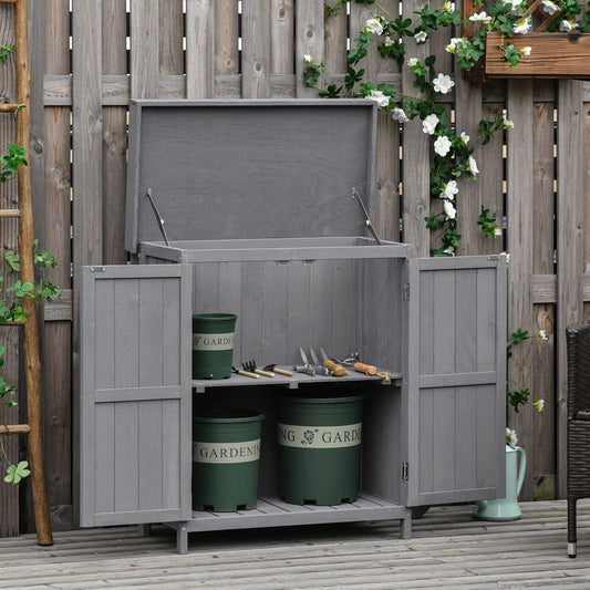 Outsunny Garden Tool Cabinet with Shelves - Grey - ALL4U RETAILER LTD