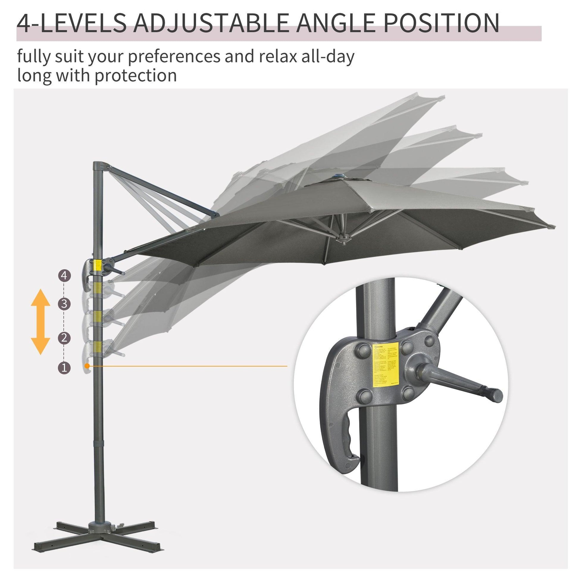 Outsunny Garden Umbrella: Crank Handle, Tilt - Grey - ALL4U RETAILER LTD