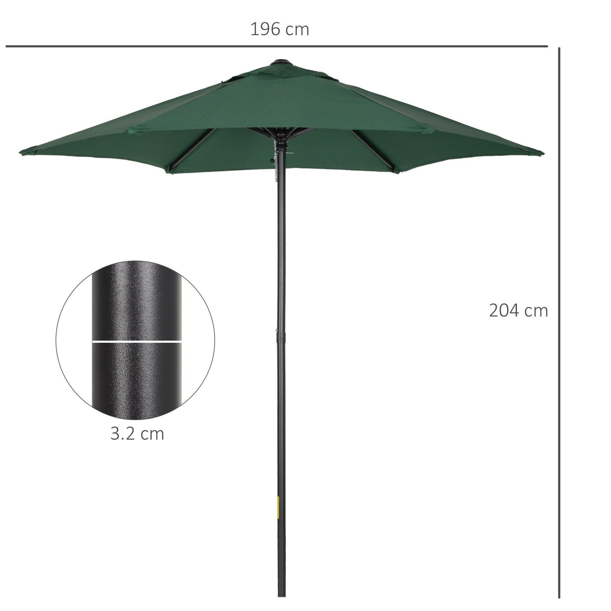 Outsunny Garden Umbrella with 6 Ribs, Green - ALL4U RETAILER LTD