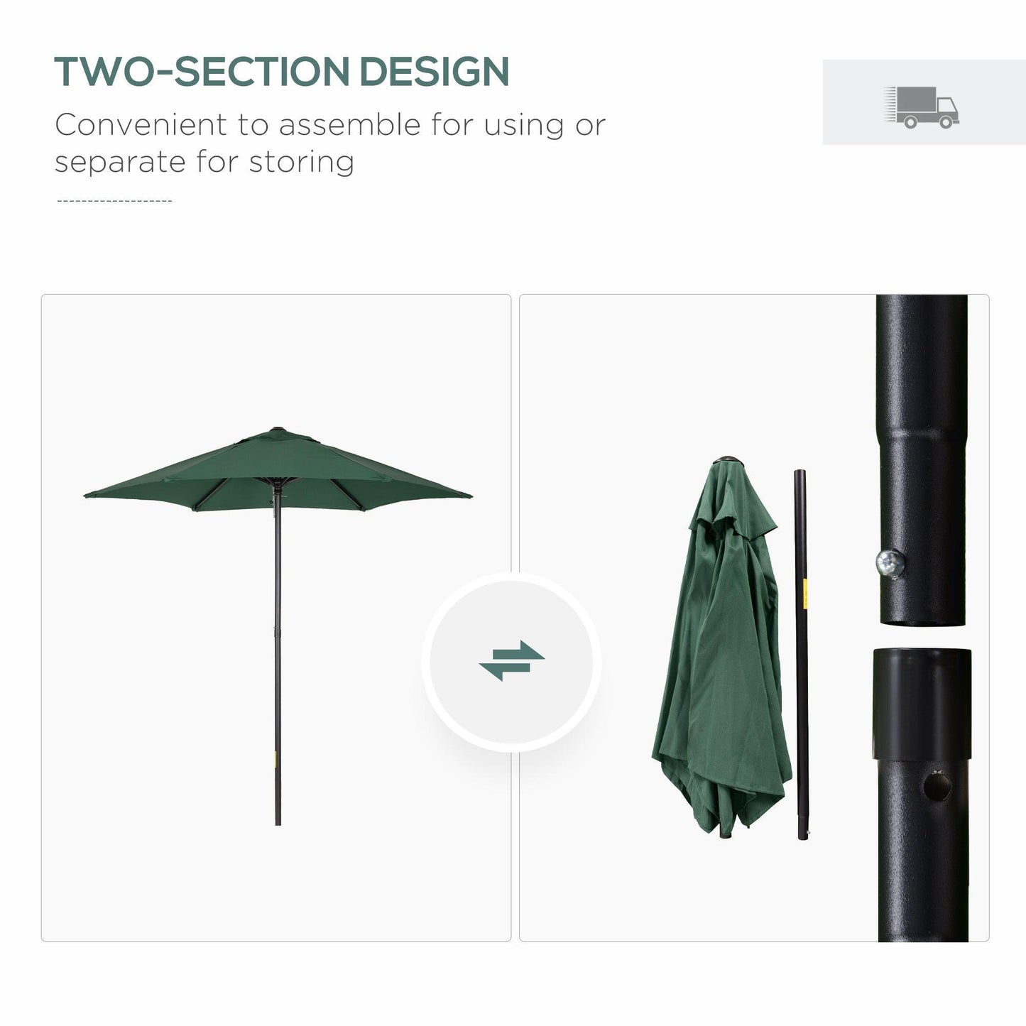 Outsunny Garden Umbrella with 6 Ribs, Green - ALL4U RETAILER LTD