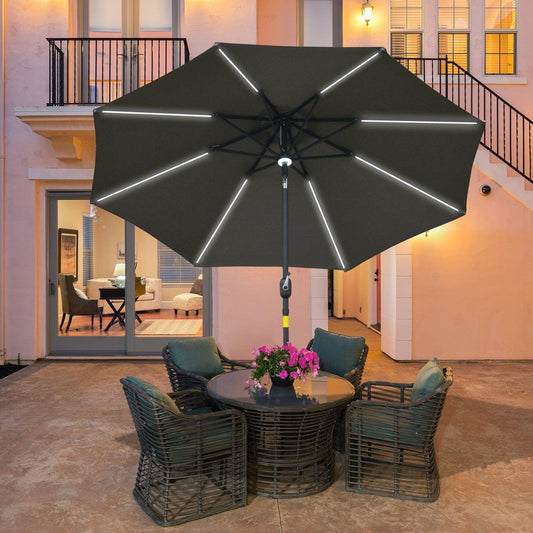 Outsunny Garden Umbrella with Solar Light - Grey - ALL4U RETAILER LTD