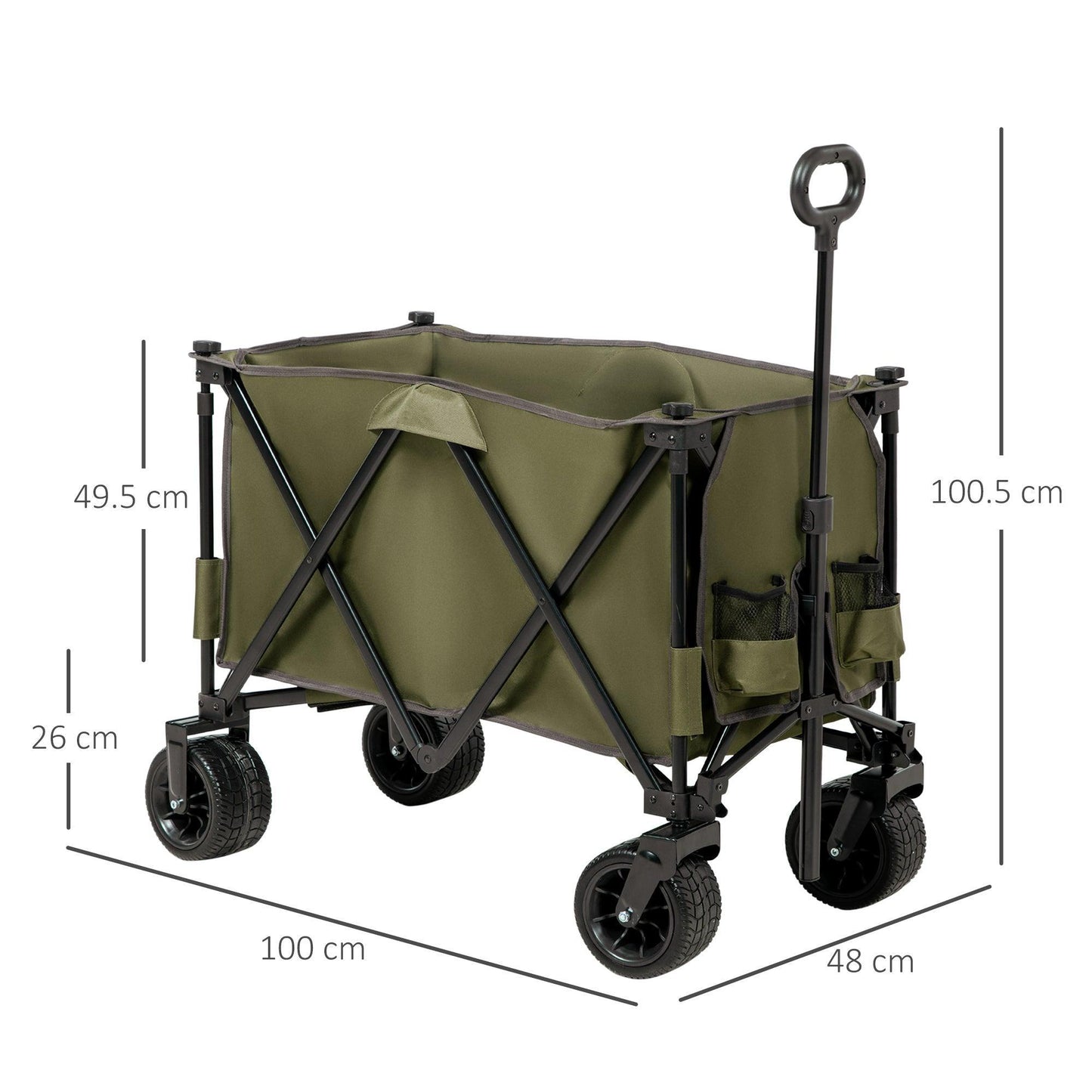 Outsunny Garden Wagon with Wheels: Foldable, Steel Frame, Green - ALL4U RETAILER LTD