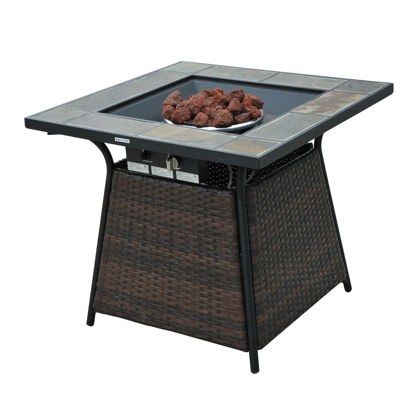 Outsunny Gas Fire Pit - 80x80x69cm Brown/Black - ALL4U RETAILER LTD