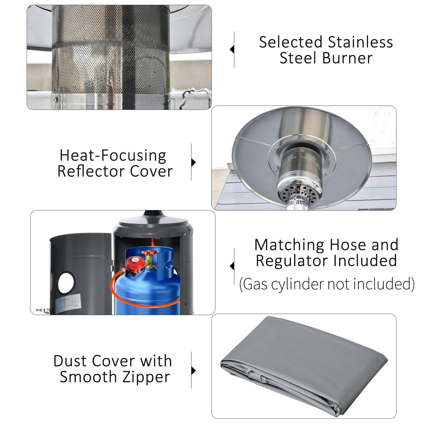 Outsunny Gas Patio Heater - Propane, 12.5KW, Grey - ALL4U RETAILER LTD