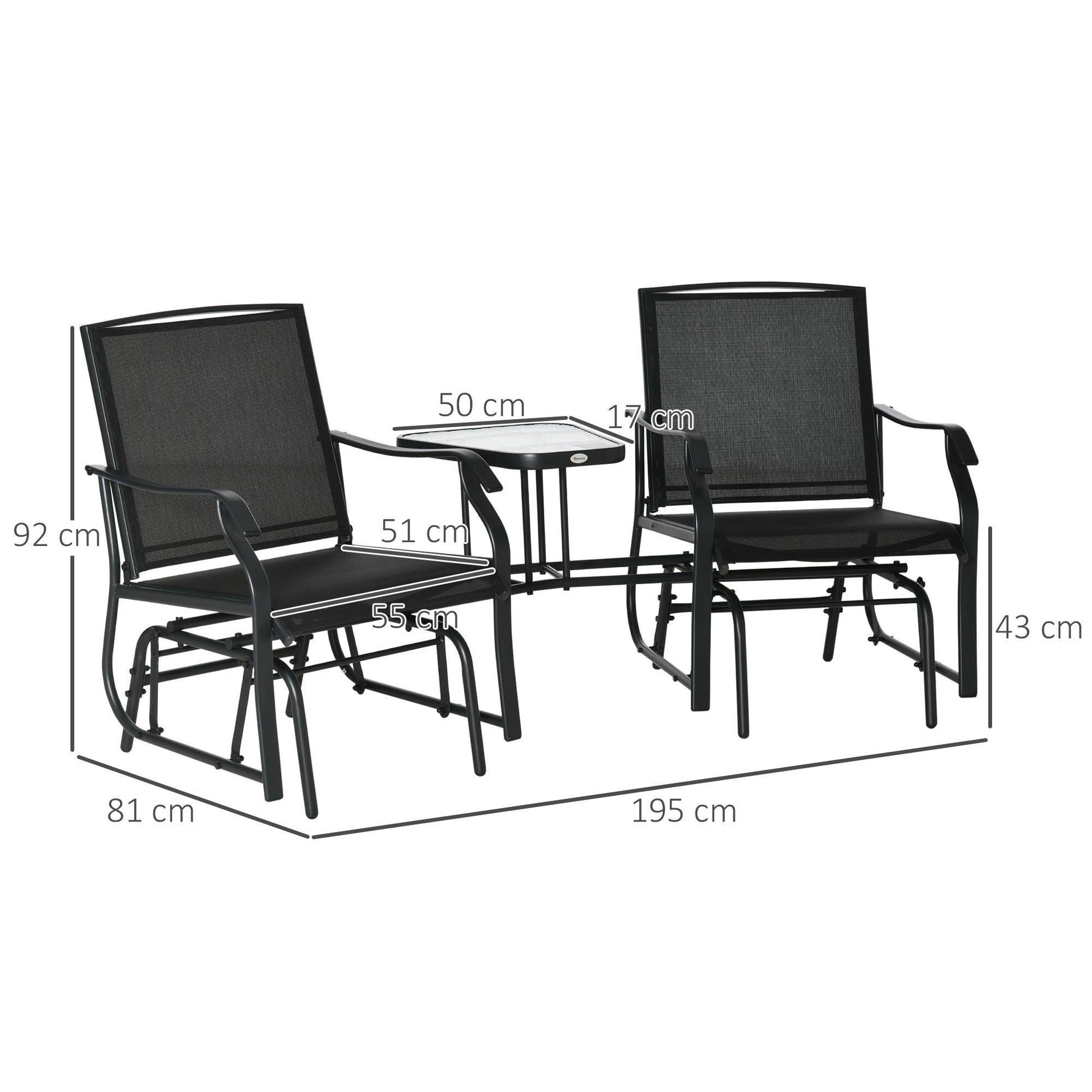 Outsunny Glider Rocking Chairs with Table - Patio Love Seat - ALL4U RETAILER LTD