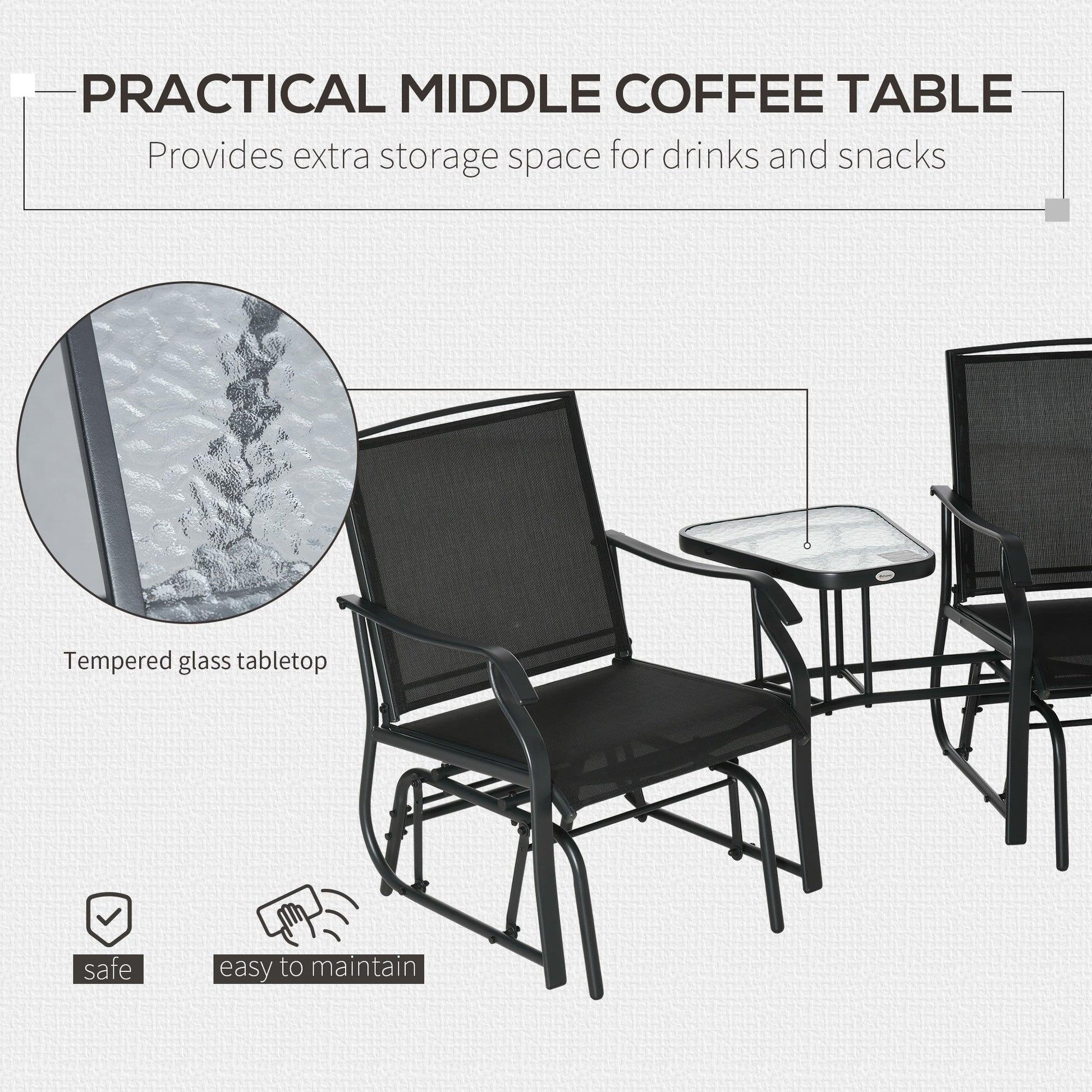 Outsunny Glider Rocking Chairs with Table - Patio Love Seat - ALL4U RETAILER LTD