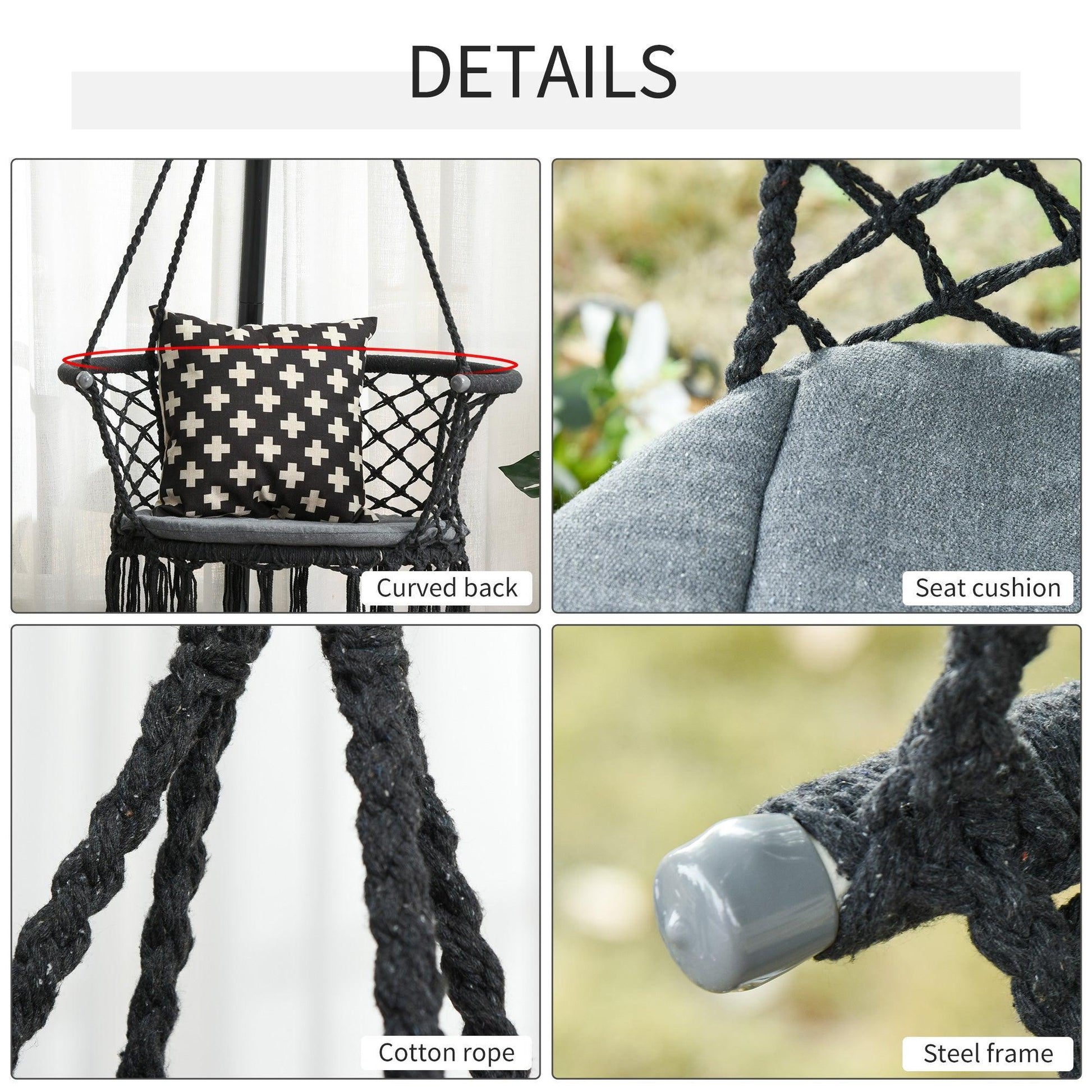 Outsunny Gray Macrame Hammock Chair - ALL4U RETAILER LTD