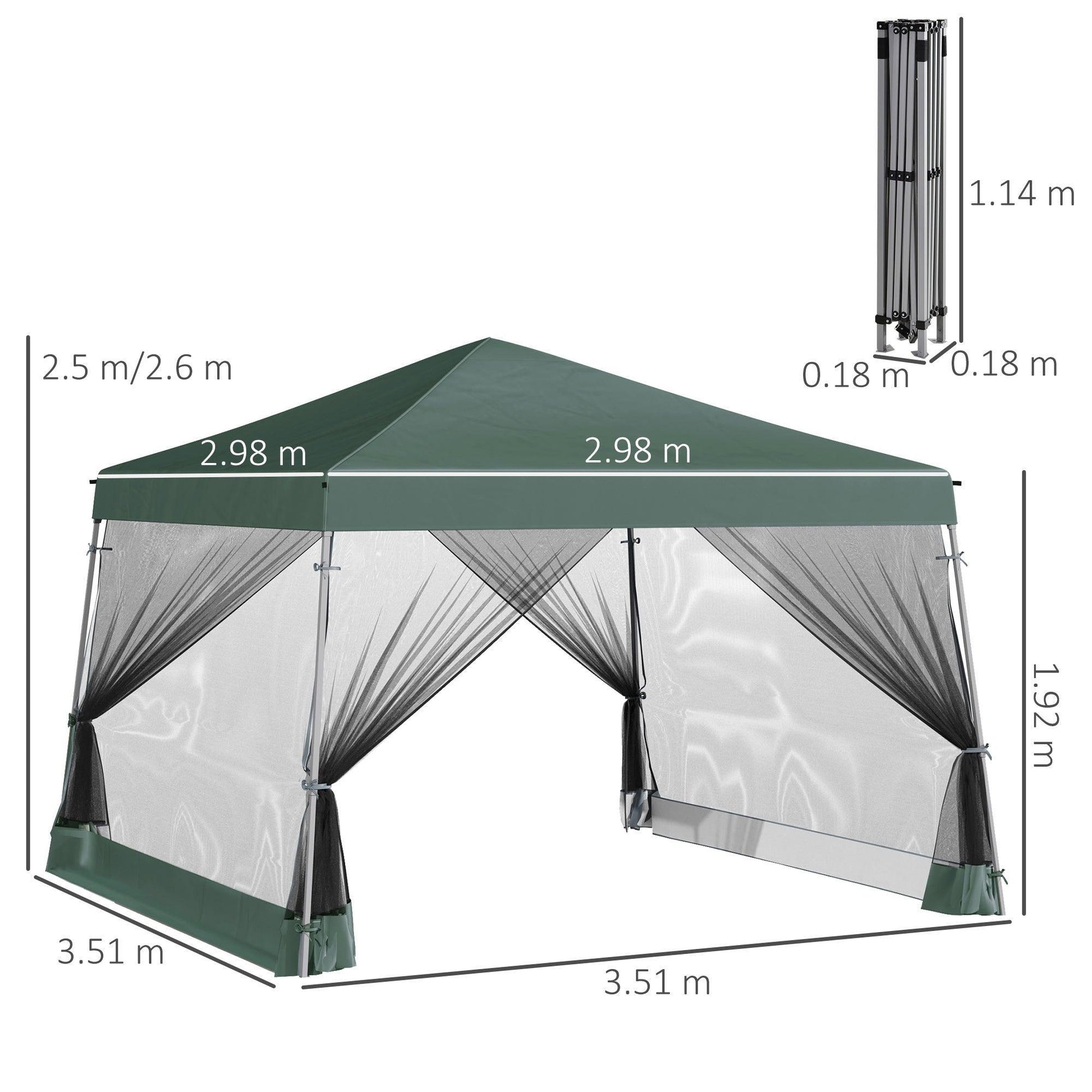 Outsunny Green 3.6m x 3.6m Pop Up Gazebo - ALL4U RETAILER LTD