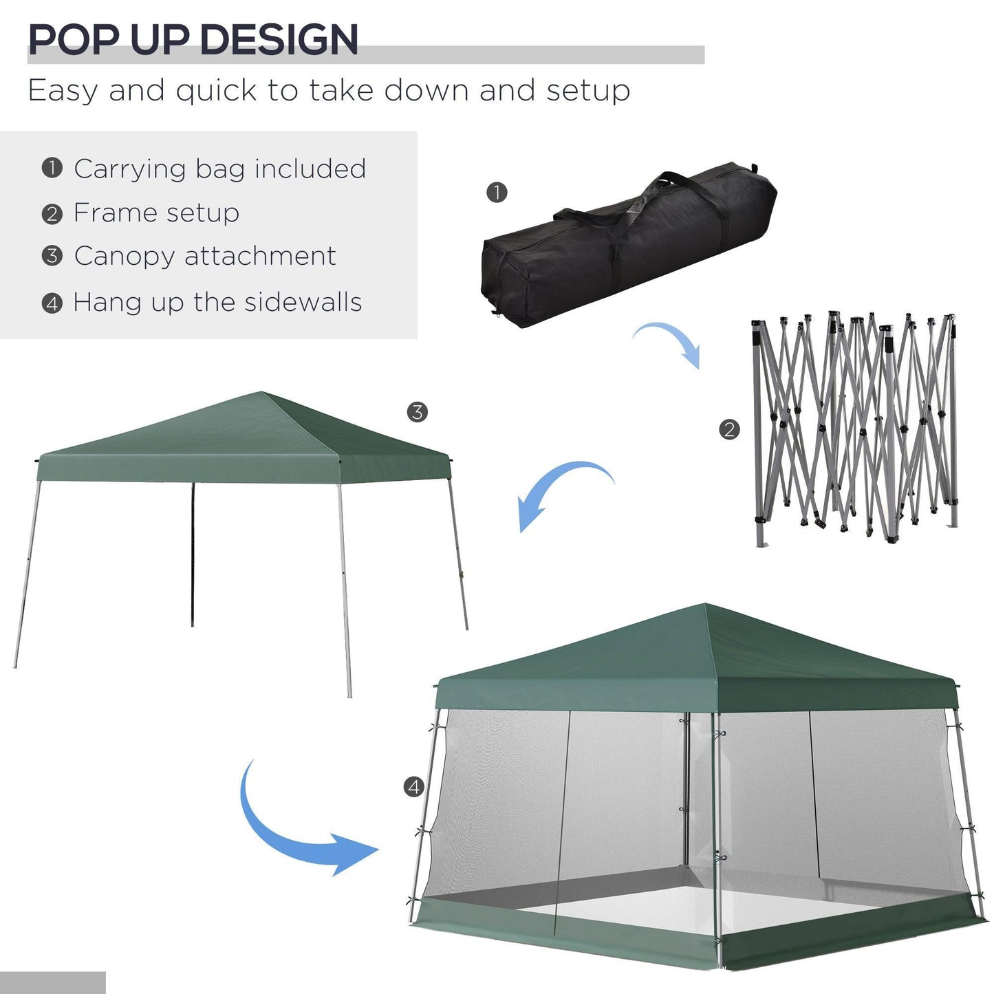 Outsunny Green 3.6m x 3.6m Pop Up Gazebo - ALL4U RETAILER LTD