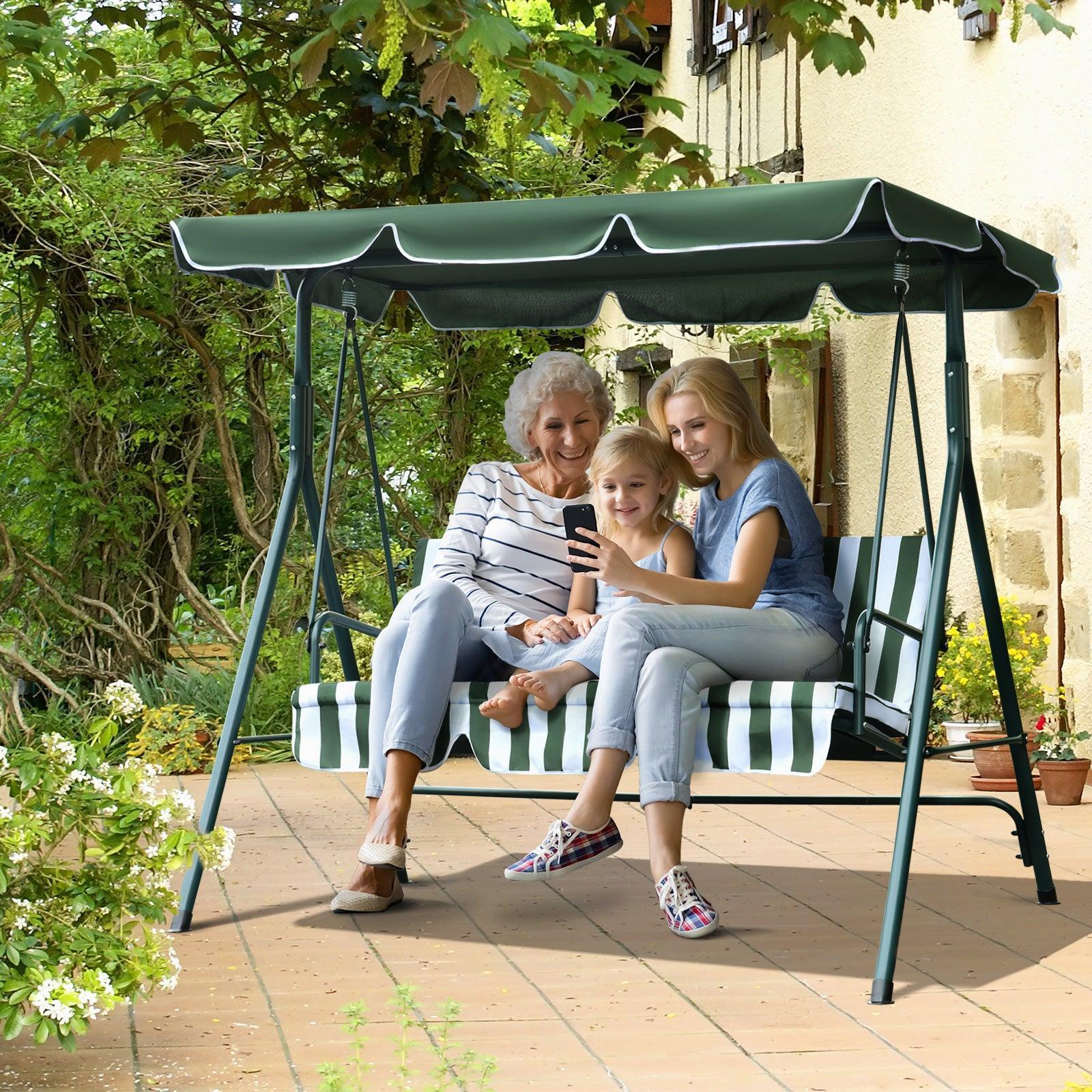 Outsunny Green 3-Seater Swing Chair with Canopy - ALL4U RETAILER LTD