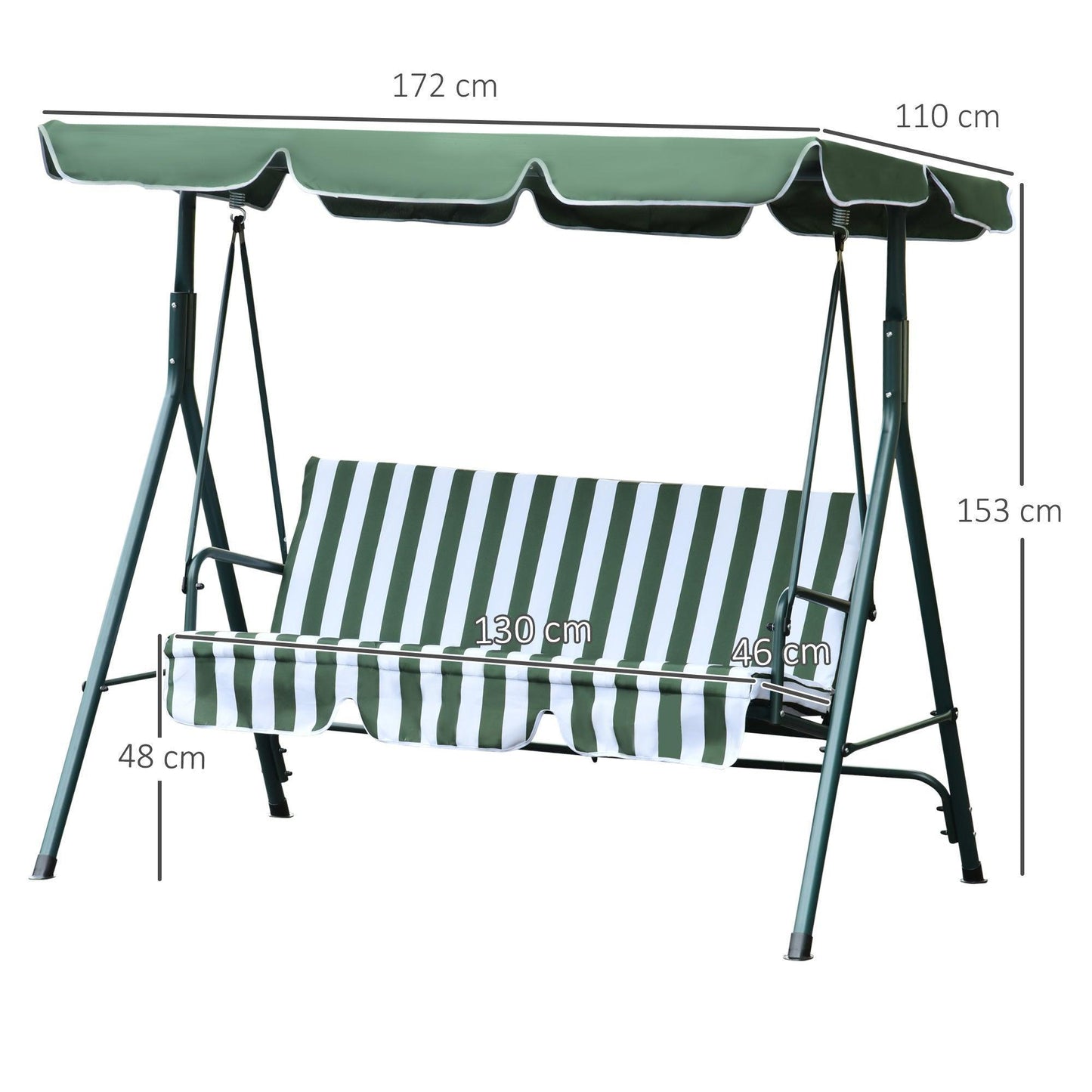 Outsunny Green 3-Seater Swing Chair with Canopy - ALL4U RETAILER LTD