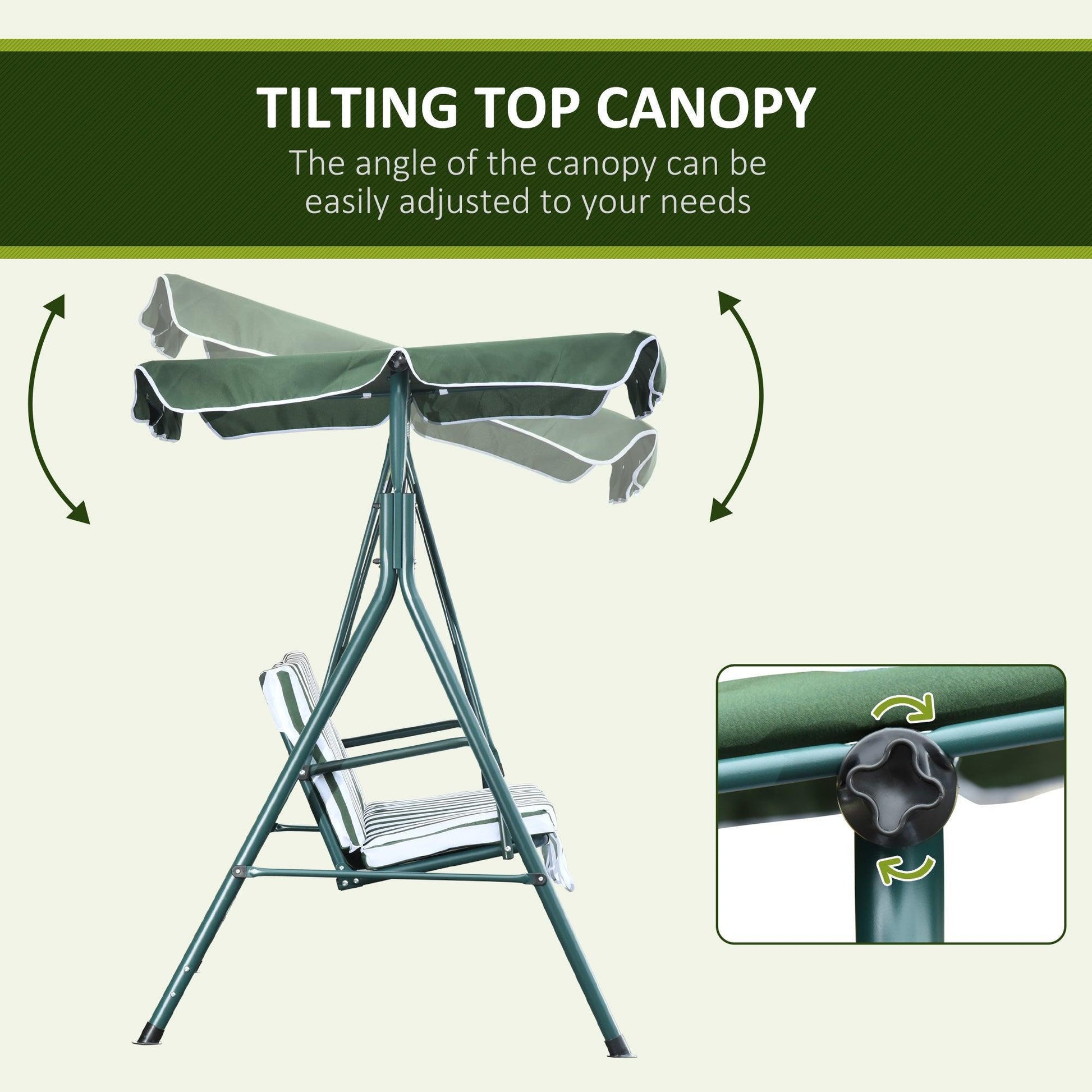 Outsunny Green 3-Seater Swing Chair with Canopy - ALL4U RETAILER LTD