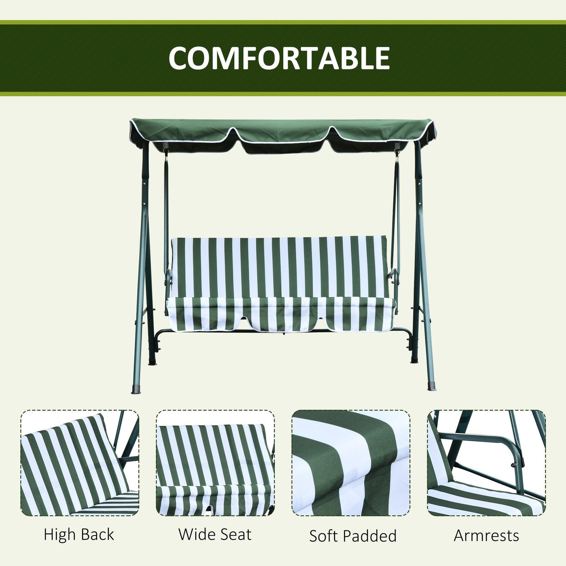 Outsunny Green 3-Seater Swing Chair with Canopy - ALL4U RETAILER LTD