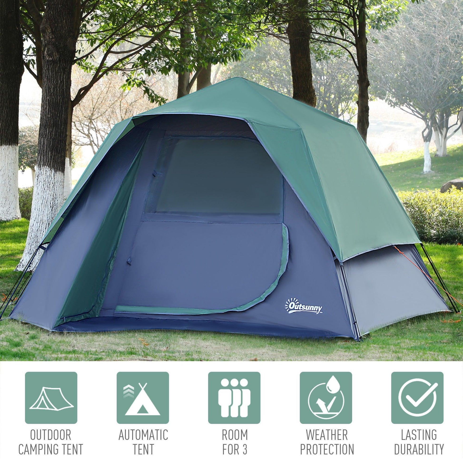 Outsunny Green 4-Person Lightweight Camping Tent - ALL4U RETAILER LTD