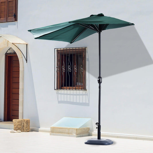 Outsunny Green Balcony Umbrella - 2.7m Half Parasol - ALL4U RETAILER LTD