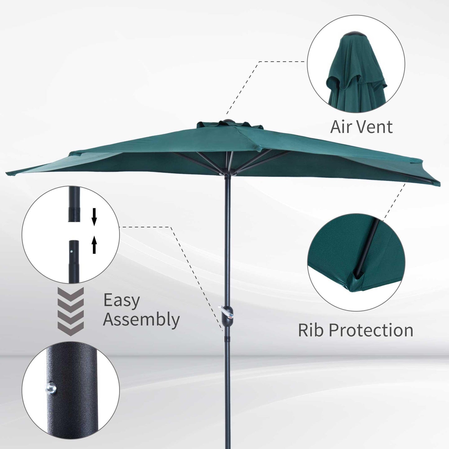 Outsunny Green Balcony Umbrella - 2.7m Half Parasol - ALL4U RETAILER LTD