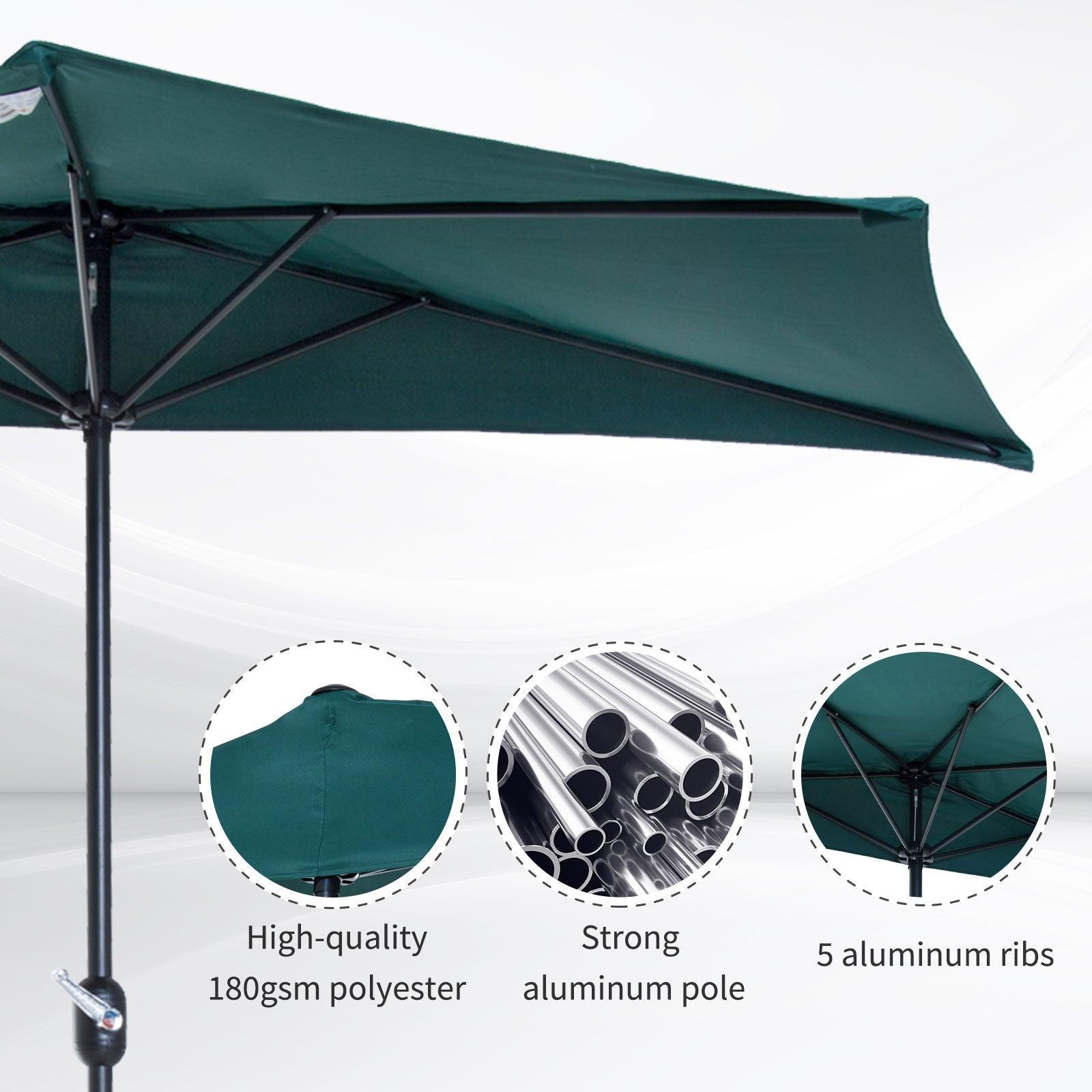 Outsunny Green Balcony Umbrella - 2.7m Half Parasol - ALL4U RETAILER LTD