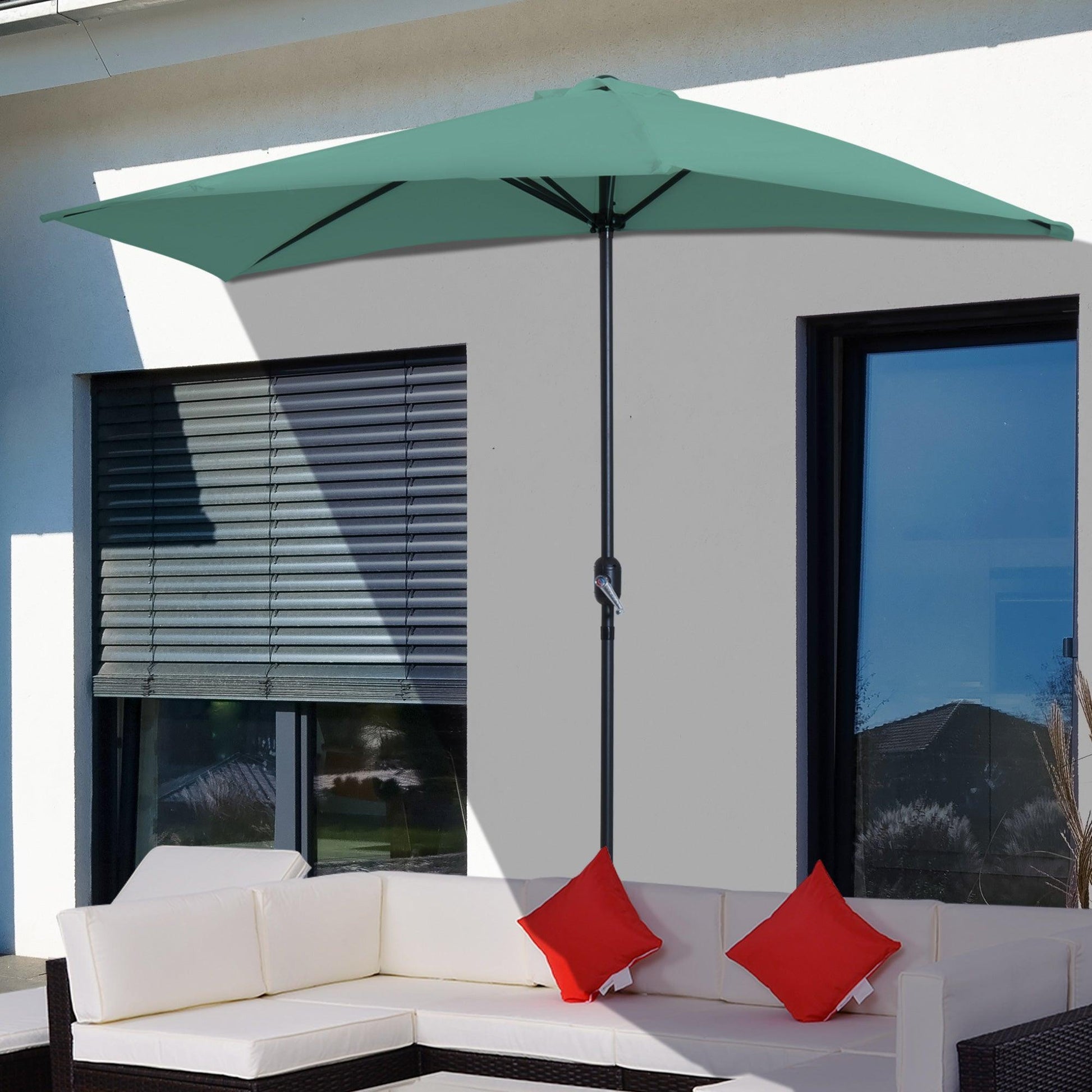 Outsunny Green Half Parasol Umbrella - 3m Semi Round Patio Shade - ALL4U RETAILER LTD