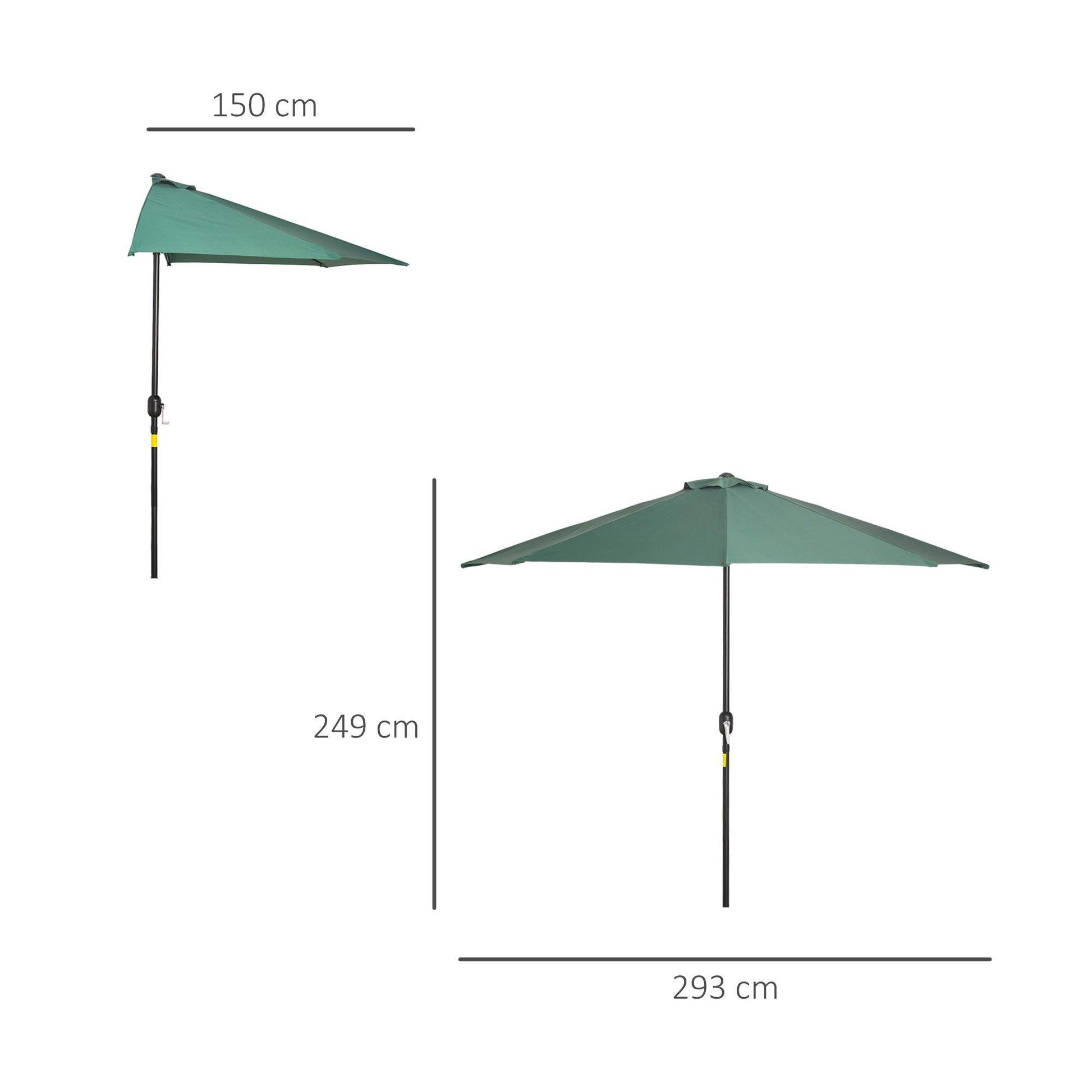 Outsunny Green Half Parasol Umbrella - 3m Semi Round Patio Shade - ALL4U RETAILER LTD