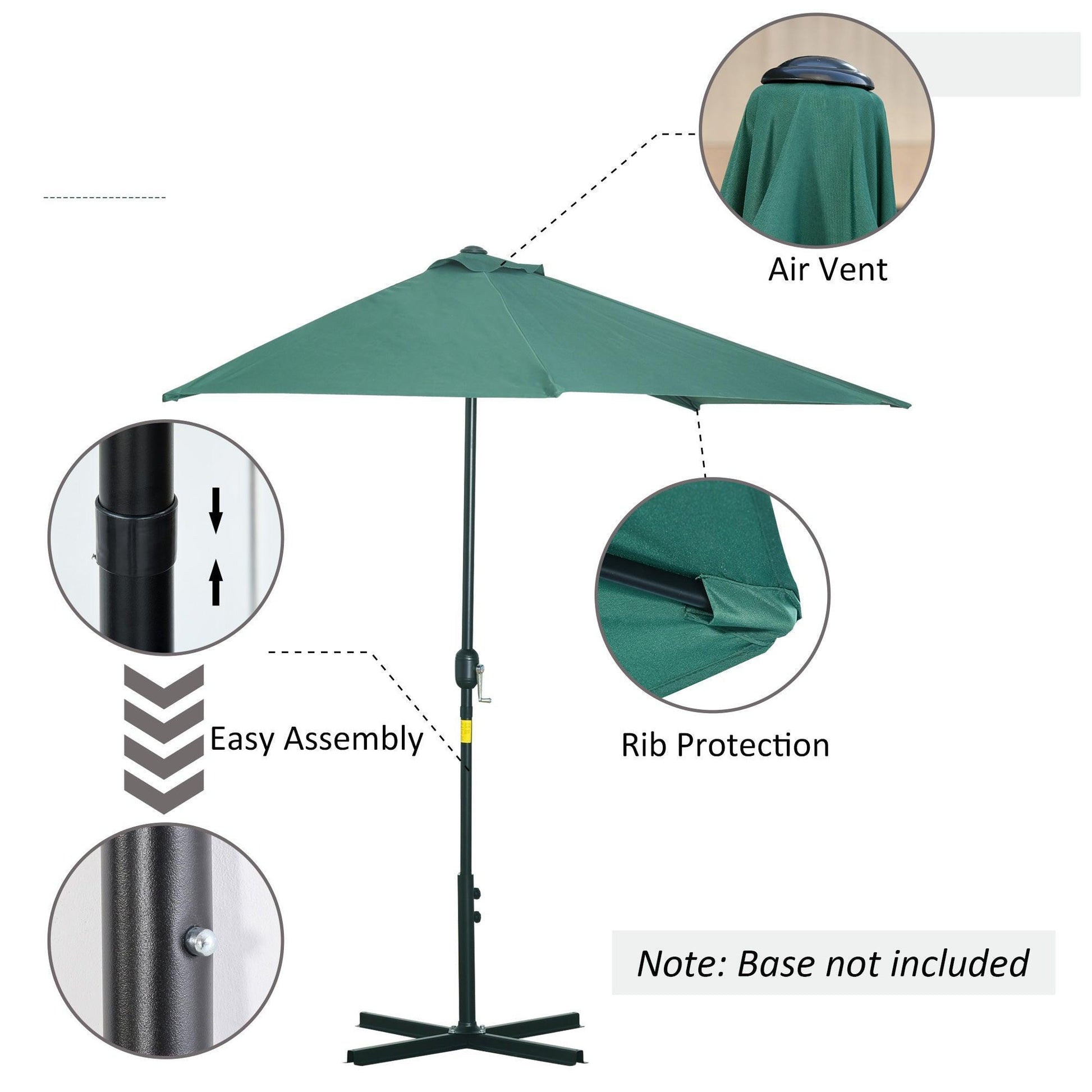 Outsunny Green Half Parasol Umbrella - 3m Semi Round Patio Shade - ALL4U RETAILER LTD