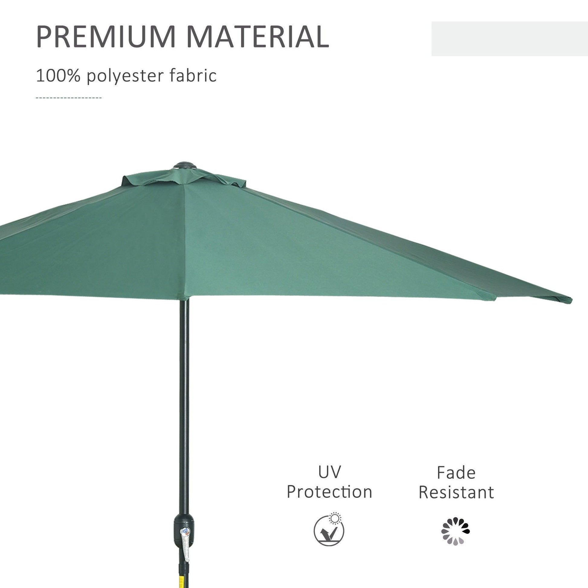 Outsunny Green Half Parasol Umbrella - 3m Semi Round Patio Shade - ALL4U RETAILER LTD