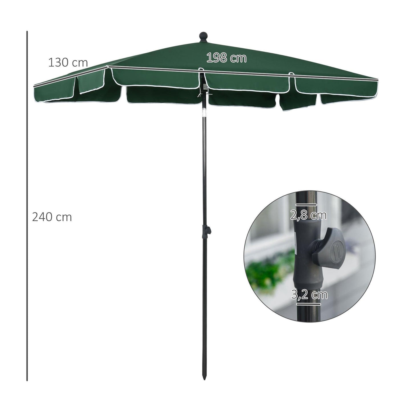 Outsunny Green Patio Umbrella Tilt 2M x 1.25M - ALL4U RETAILER LTD