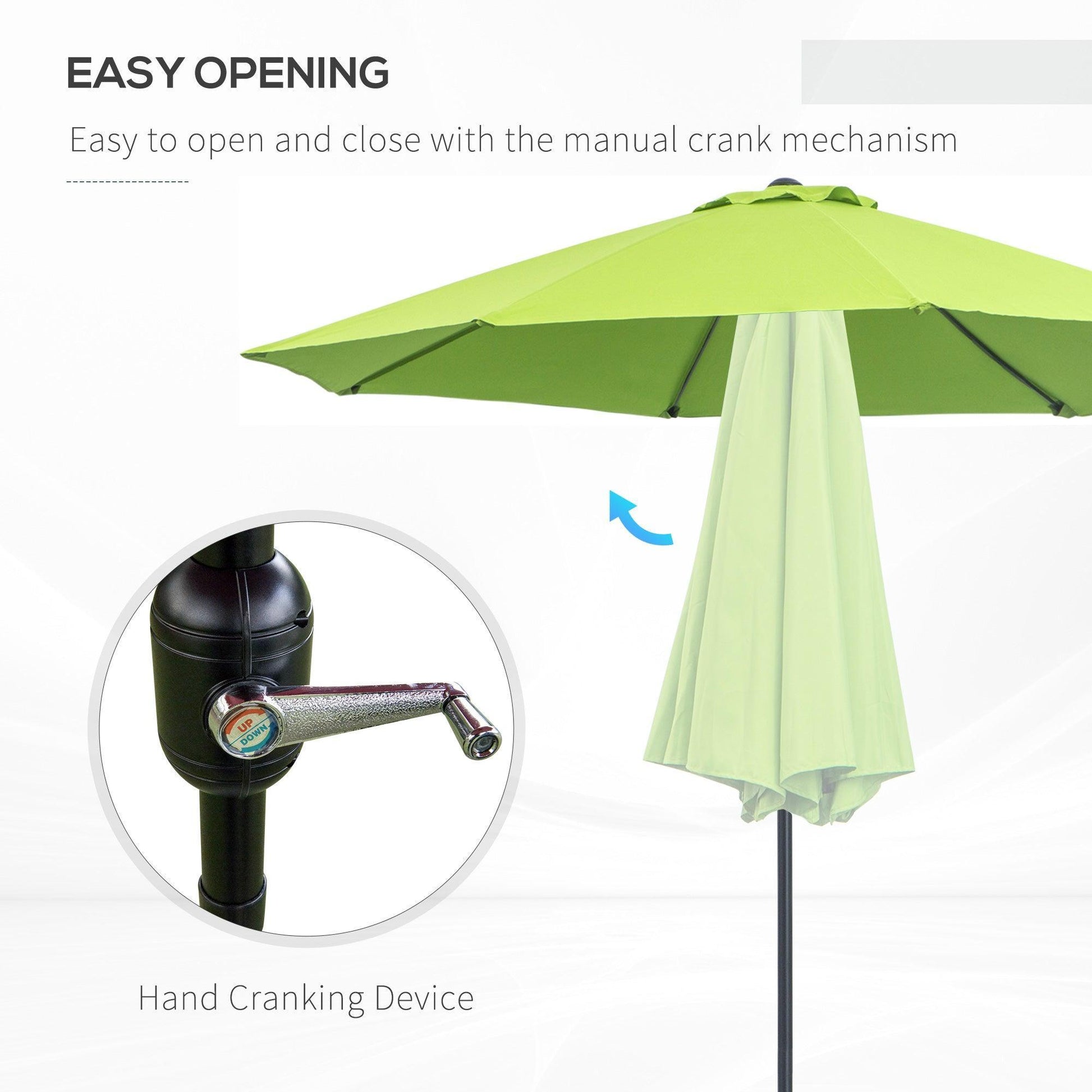 Outsunny Green Patio Umbrella with Crank, Tilt Shade - 2.7M - ALL4U RETAILER LTD