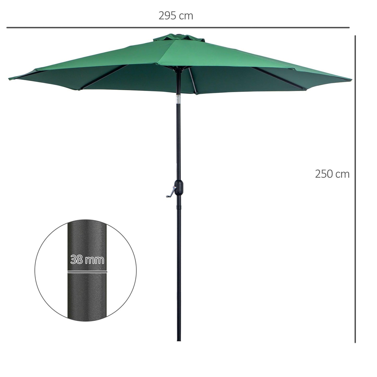 Outsunny Green Tilting Outdoor Sun Shade Umbrella with Crank Handle - ALL4U RETAILER LTD