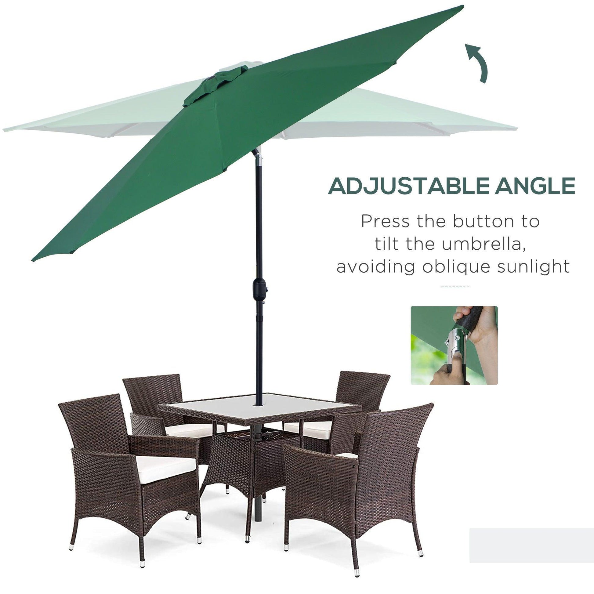 Outsunny Green Tilting Outdoor Sun Shade Umbrella with Crank Handle - ALL4U RETAILER LTD