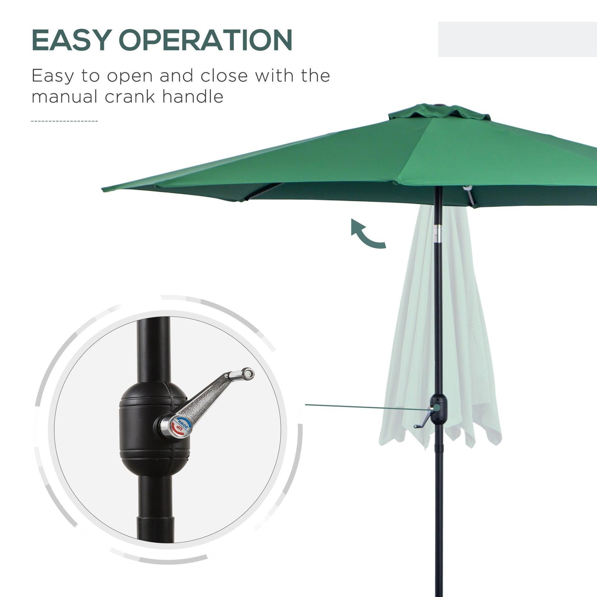 Outsunny Green Tilting Outdoor Sun Shade Umbrella with Crank Handle - ALL4U RETAILER LTD