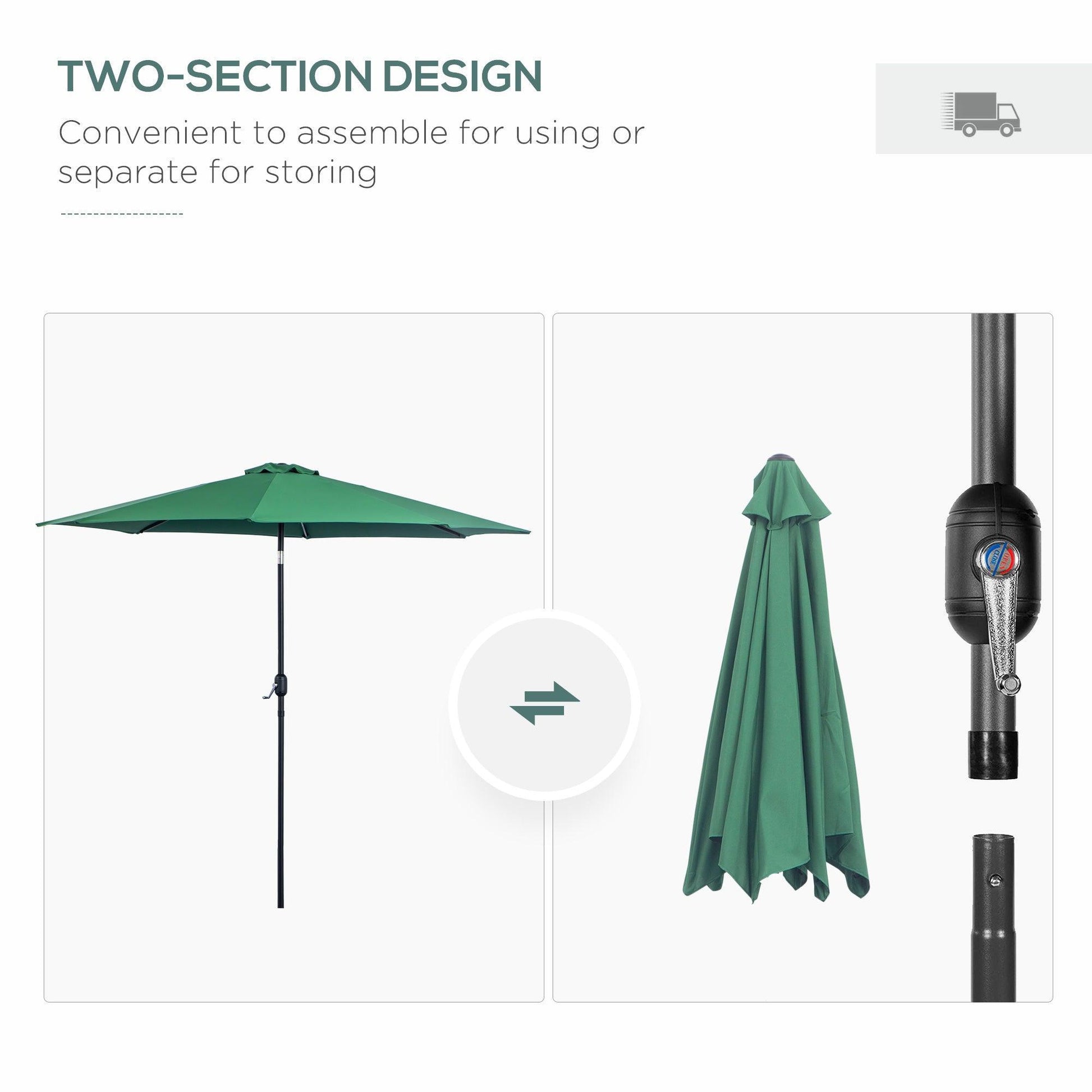 Outsunny Green Tilting Outdoor Sun Shade Umbrella with Crank Handle - ALL4U RETAILER LTD