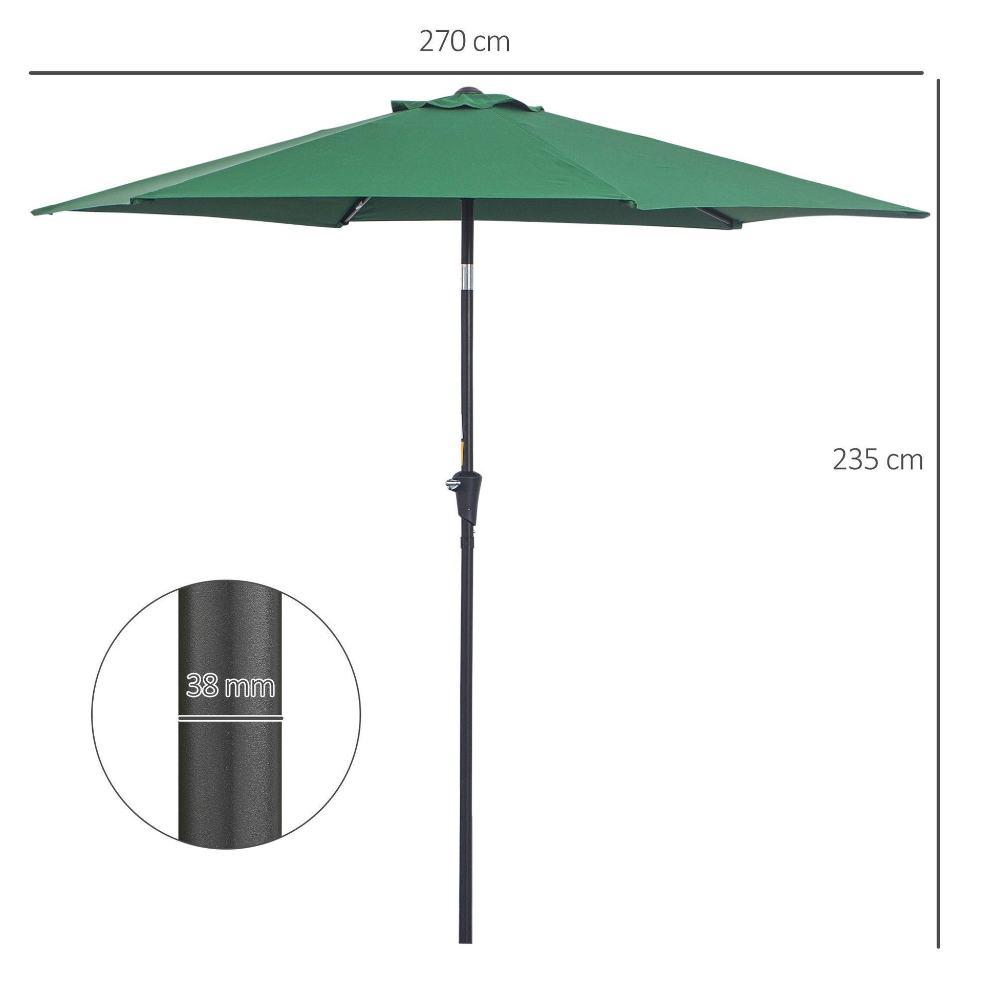 Outsunny Green Tilting Parasol: 2.7M for Stylish Shade - ALL4U RETAILER LTD