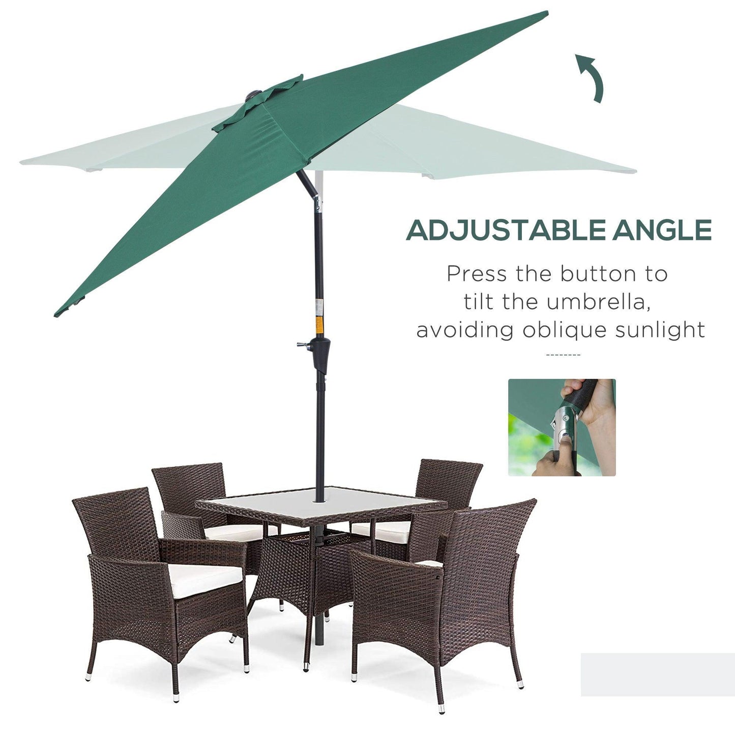 Outsunny Green Tilting Parasol: 2.7M for Stylish Shade - ALL4U RETAILER LTD