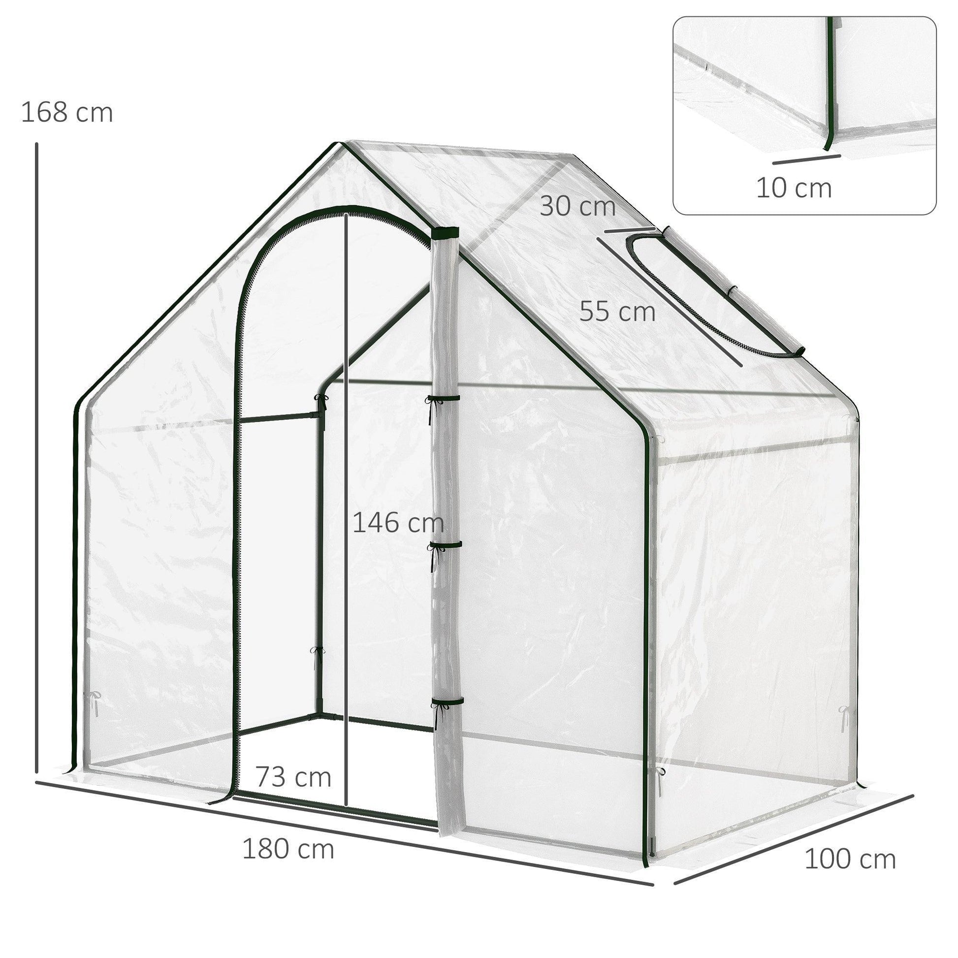 Outsunny Greenhouse - 180x100x168cm - White - ALL4U RETAILER LTD