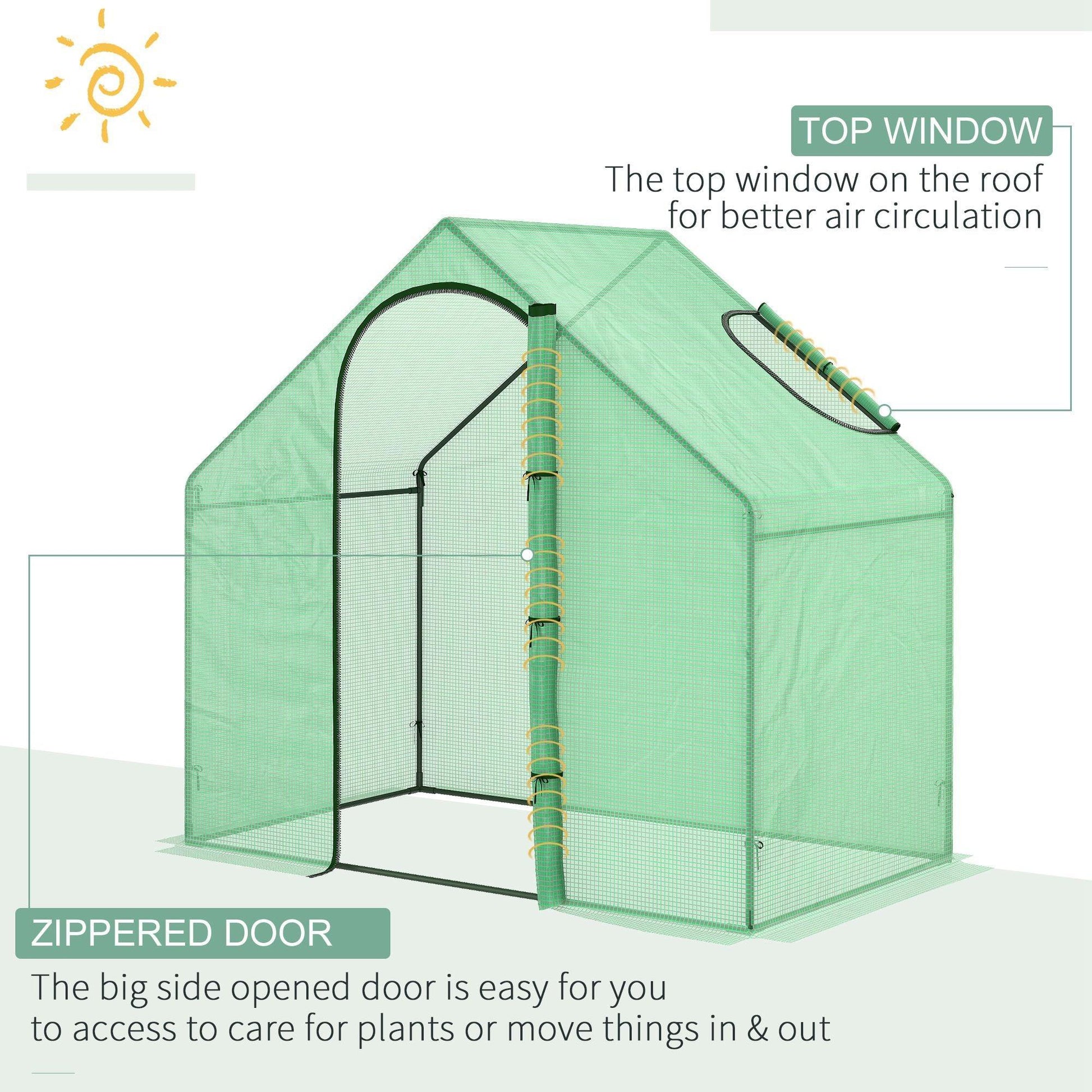 Outsunny Greenhouse: Roll Up Door & Window, 180x100x168 cm, Green - ALL4U RETAILER LTD