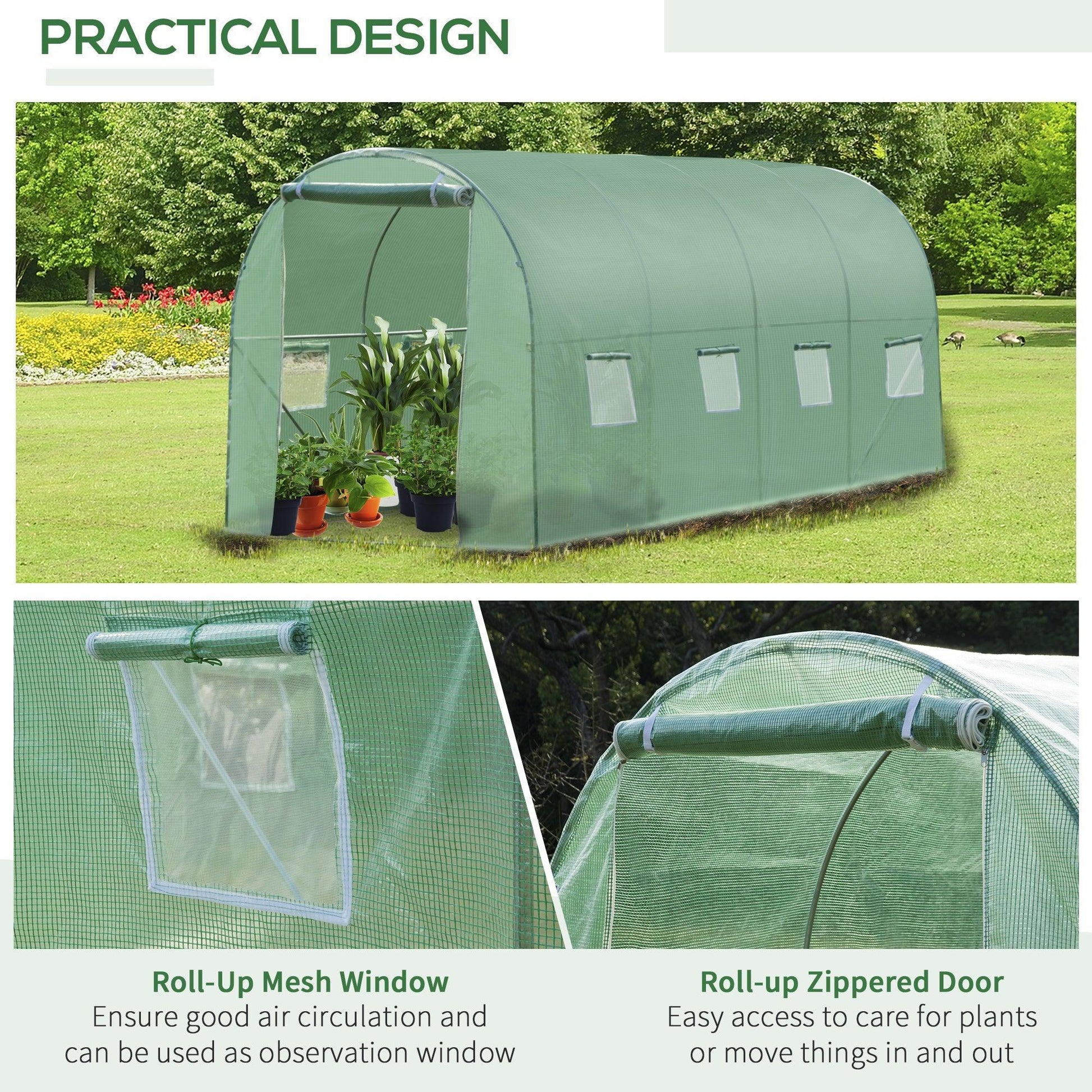 Outsunny Greenhouse with Zip Door & Windows - 4x2m - ALL4U RETAILER LTD