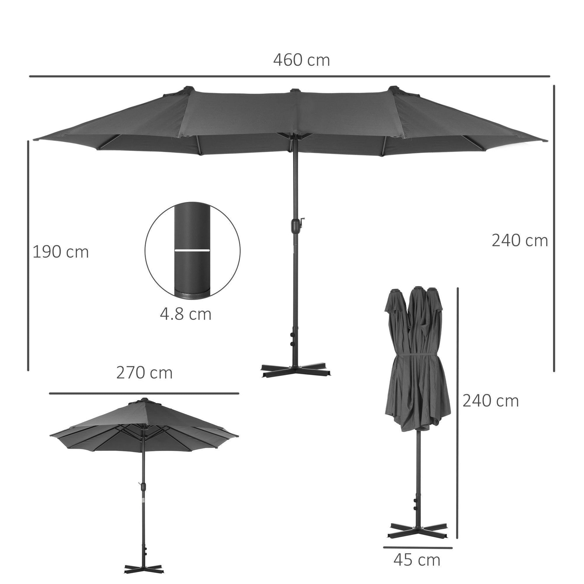 Outsunny Grey Double-Sided Sun Umbrella – 4.6m - ALL4U RETAILER LTD