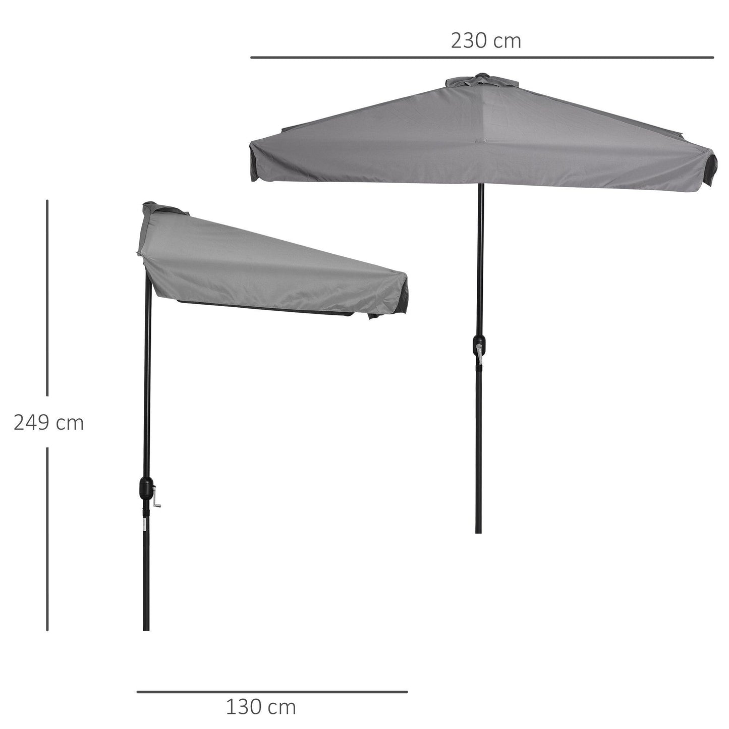 Outsunny Grey Half Umbrella for Balcony - ALL4U RETAILER LTD