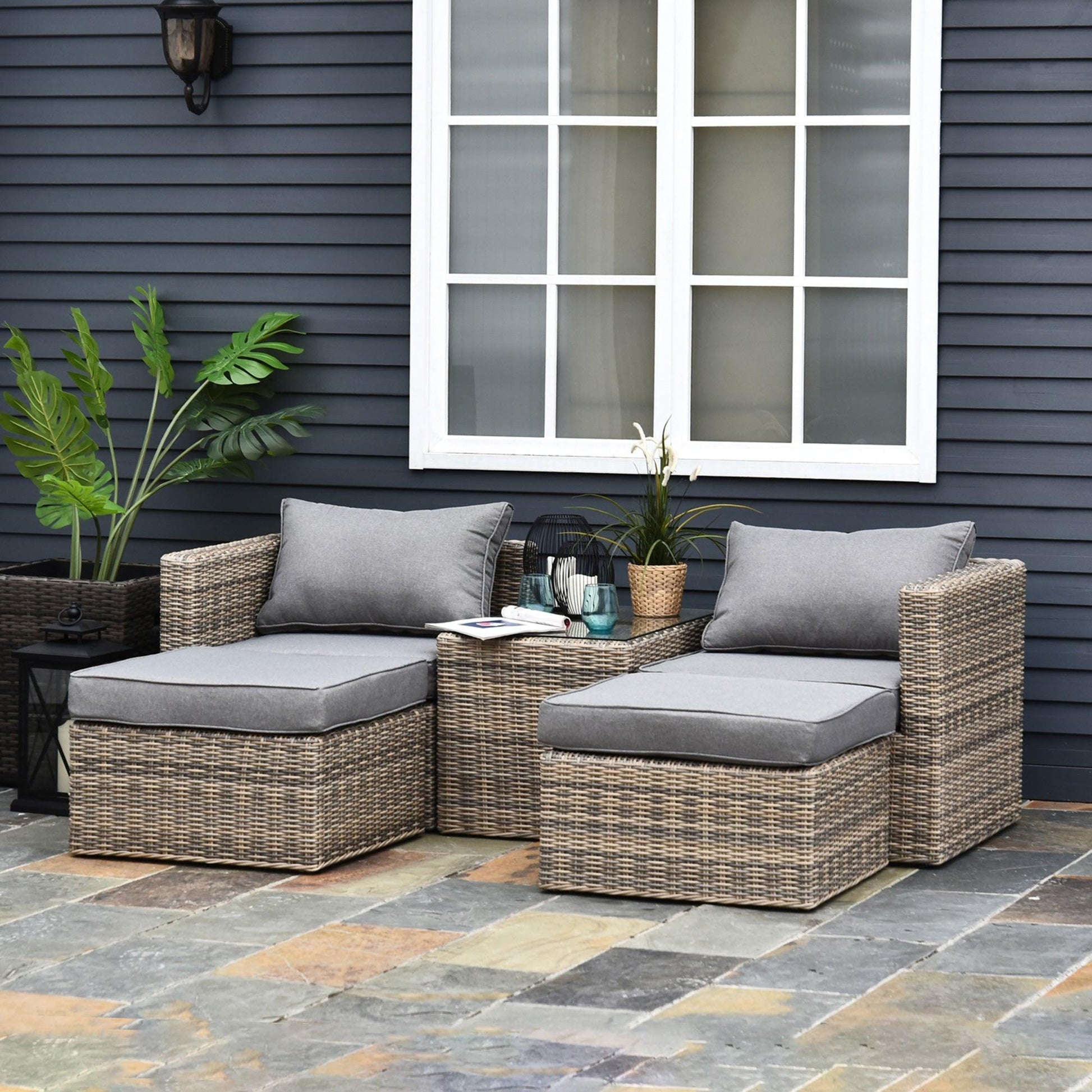 Outsunny Grey Outdoor Rattan Sofa Set+Table, 2-Seater - ALL4U RETAILER LTD