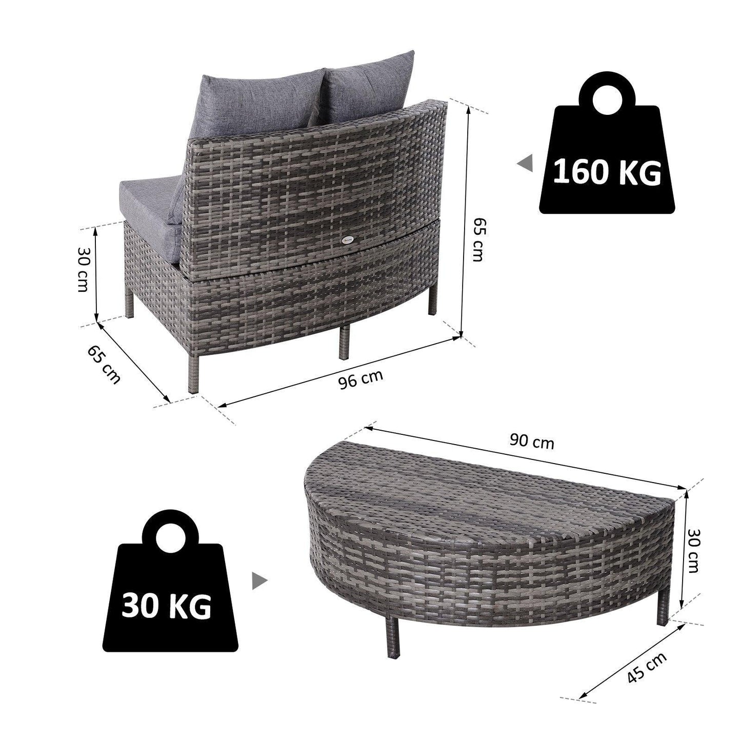 Outsunny Grey Outdoor Sofa & Table Set - ALL4U RETAILER LTD