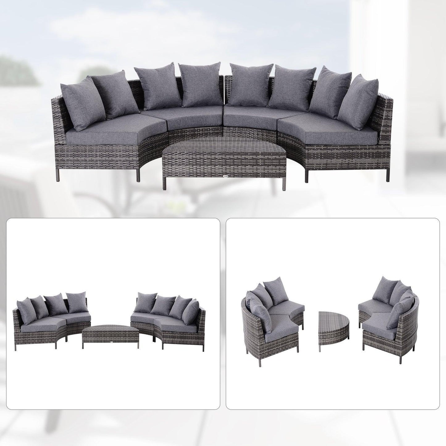 Outsunny Grey Outdoor Sofa & Table Set - ALL4U RETAILER LTD