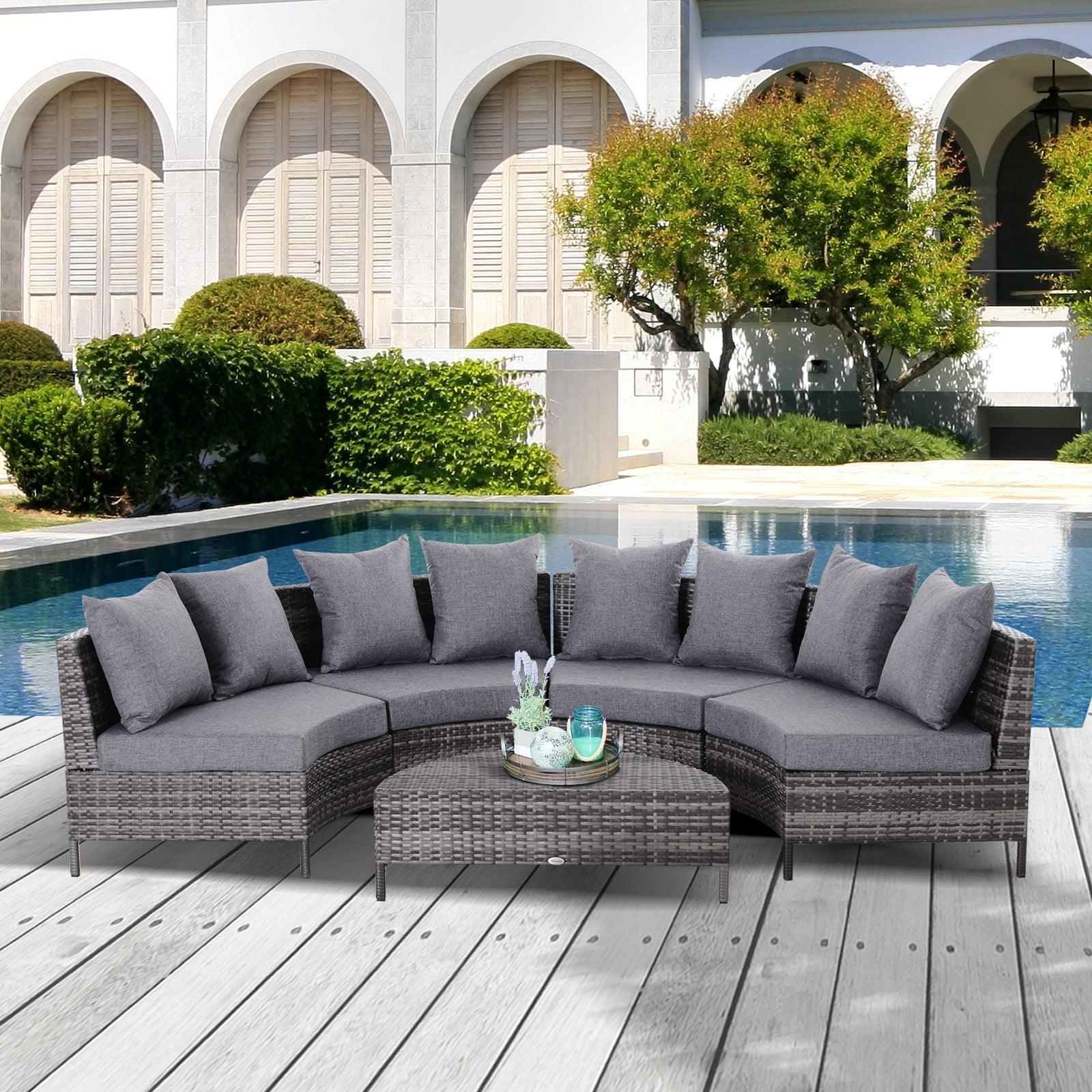 Outsunny Grey Outdoor Sofa & Table Set - ALL4U RETAILER LTD