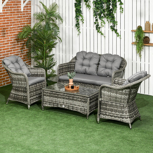 Outsunny Grey Outdoor Sofa Set with Coffee Table - 4 Piece - ALL4U RETAILER LTD