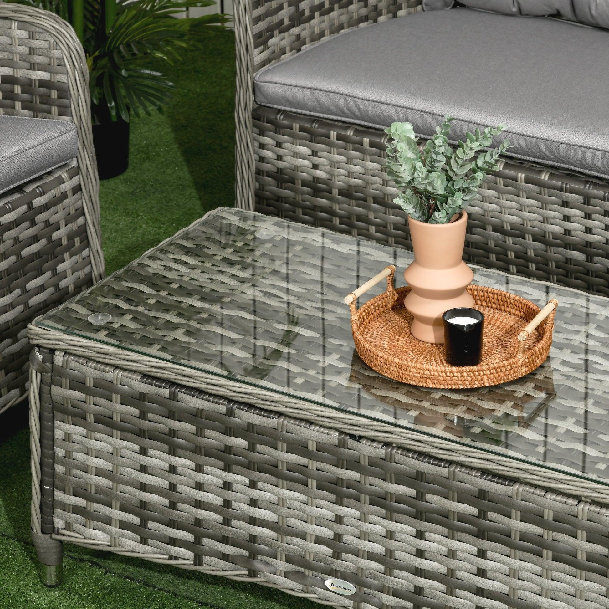 Outsunny Grey Outdoor Sofa Set with Coffee Table - 4 Piece - ALL4U RETAILER LTD