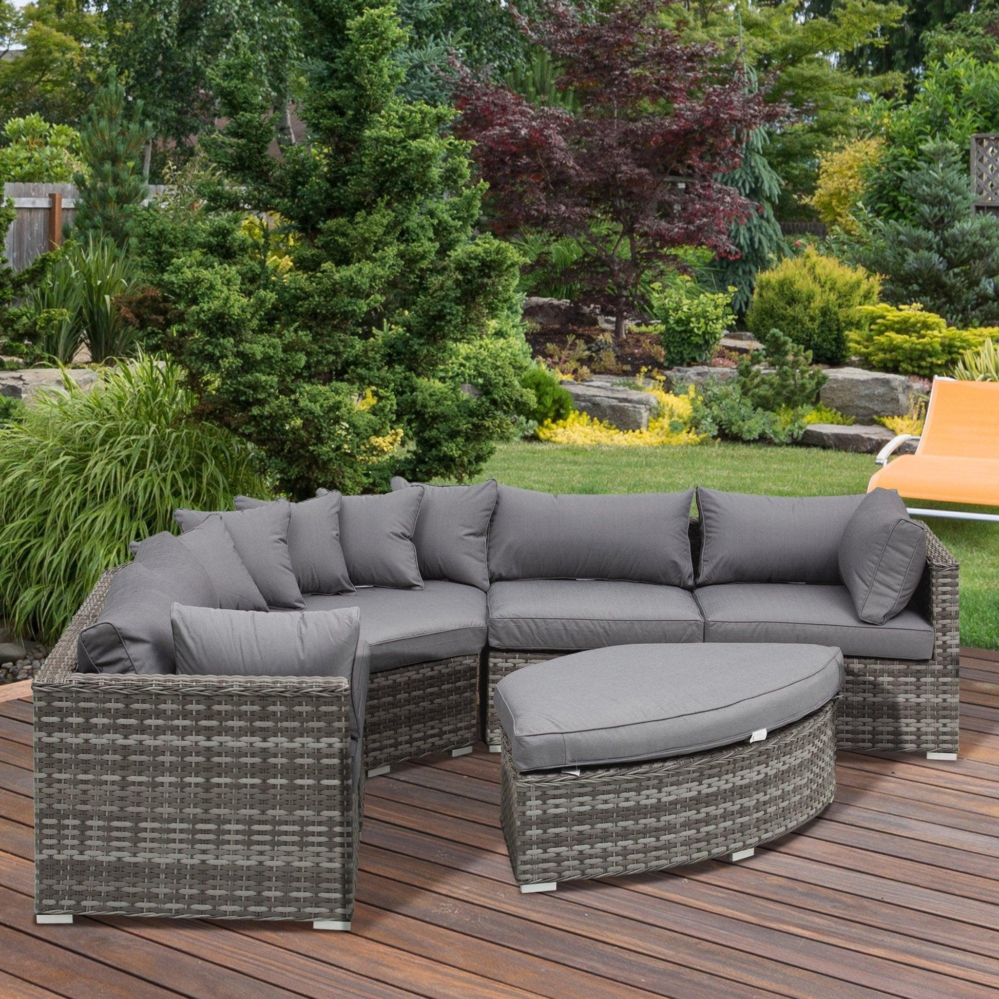 Outsunny Grey Patio Sofa Set with Cushions - 6 Seater - ALL4U RETAILER LTD