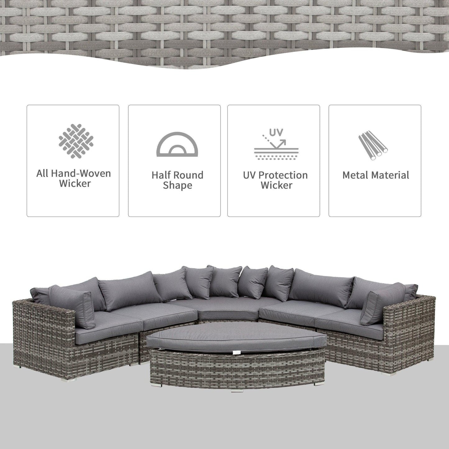 Outsunny Grey Patio Sofa Set with Cushions - 6 Seater - ALL4U RETAILER LTD