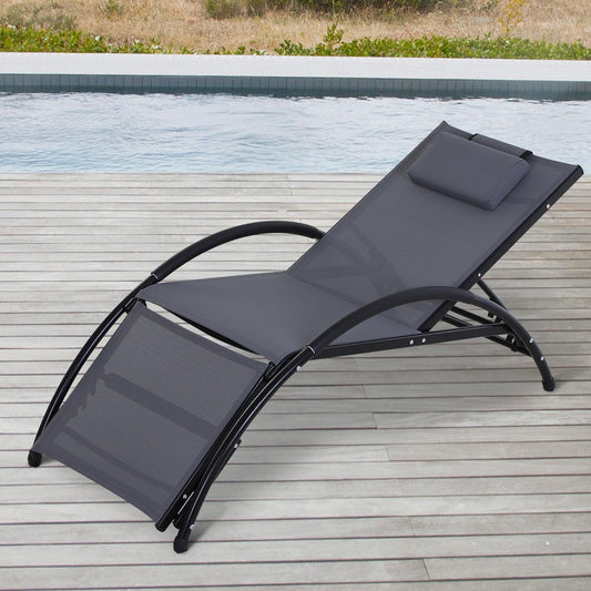 Outsunny Grey Patio Sun Lounger with Adjustable Headrest - ALL4U RETAILER LTD