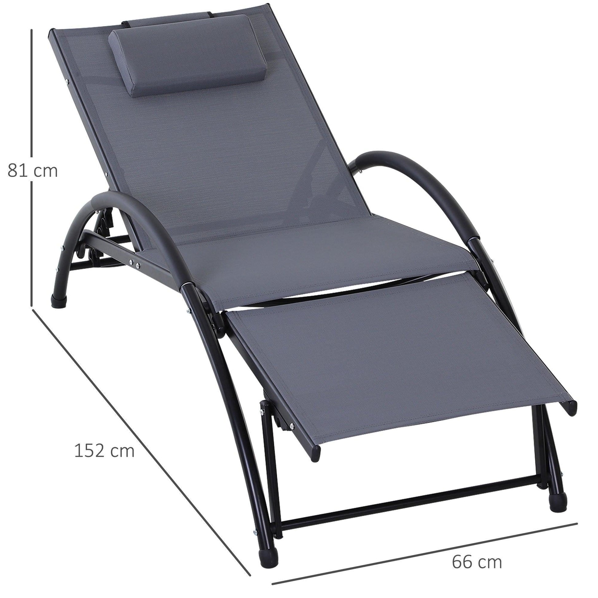 Outsunny Grey Patio Sun Lounger with Adjustable Headrest - ALL4U RETAILER LTD