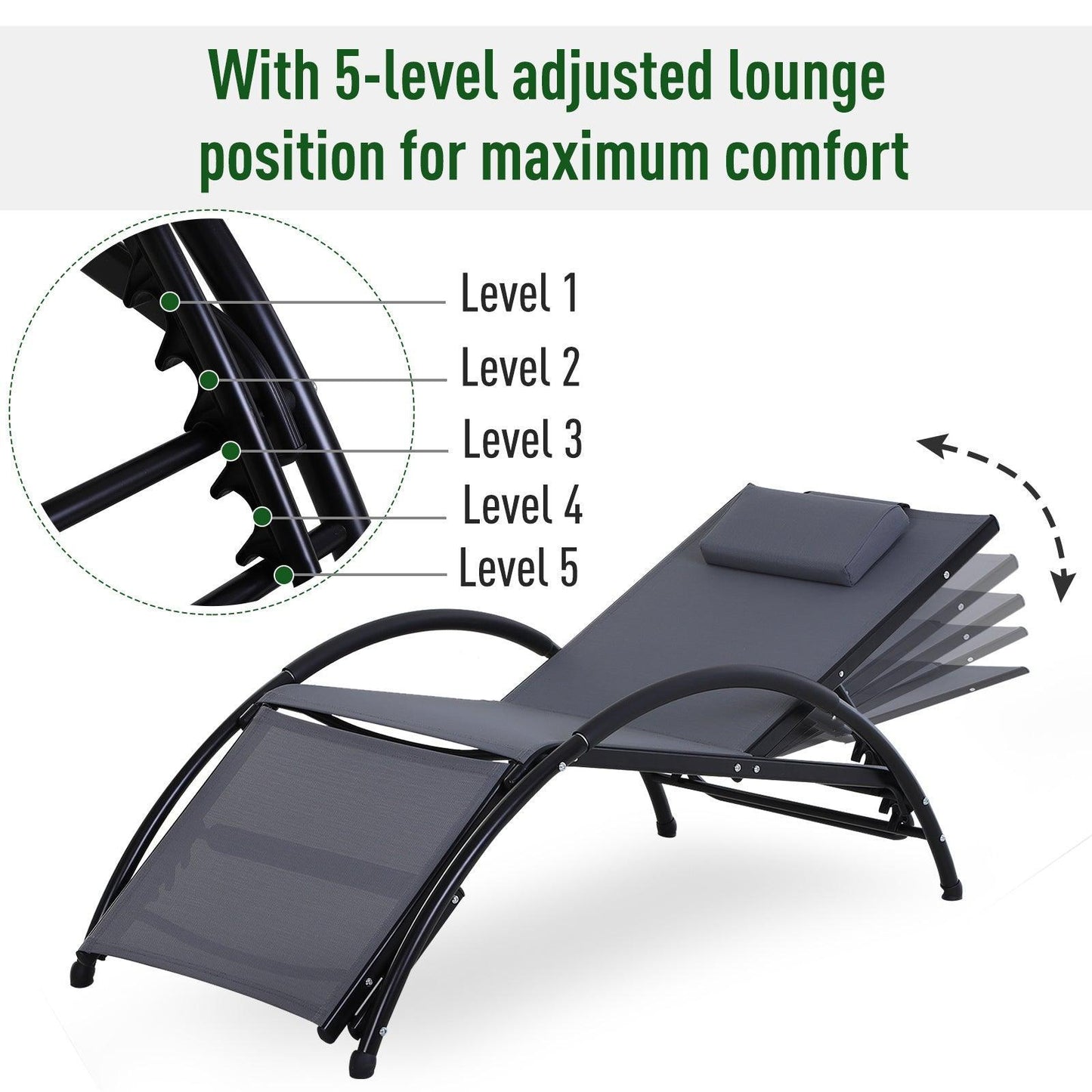 Outsunny Grey Patio Sun Lounger with Adjustable Headrest - ALL4U RETAILER LTD