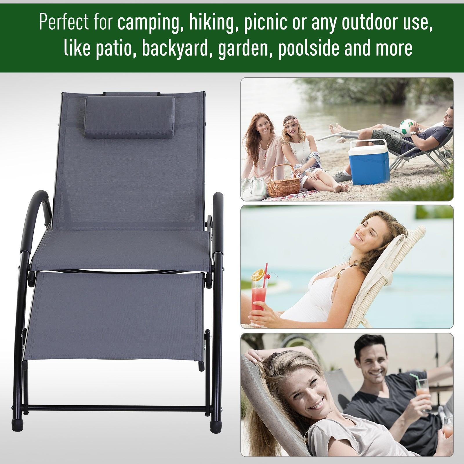 Outsunny Grey Patio Sun Lounger with Adjustable Headrest - ALL4U RETAILER LTD